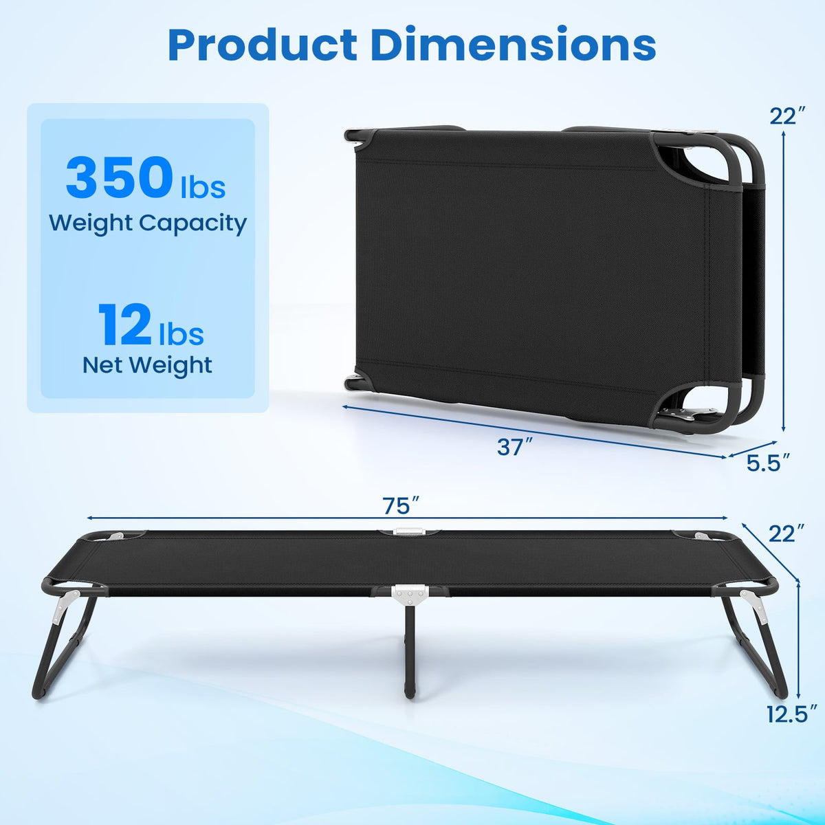 Outdoor Portable Folding Camping Bed for Sleeping Hiking Travel-Black-Camping Furniture-DECOROLALA