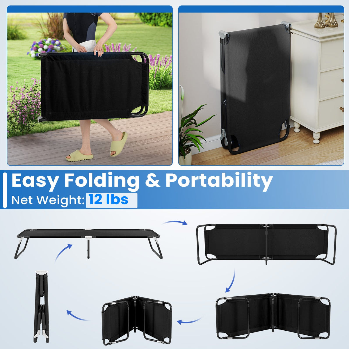 Outdoor Portable Folding Camping Bed for Sleeping Hiking Travel-Black-Camping Furniture-DECOROLALA