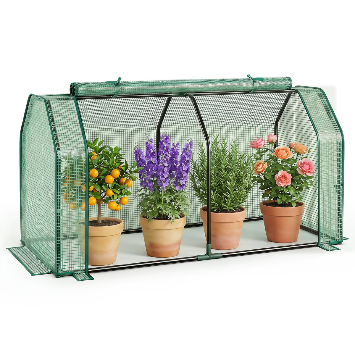 Outdoor Portable Mini Greenhouse with PE Cover and Zippered Door for Vegetables-Green-Greenhouses-DECOROLALA