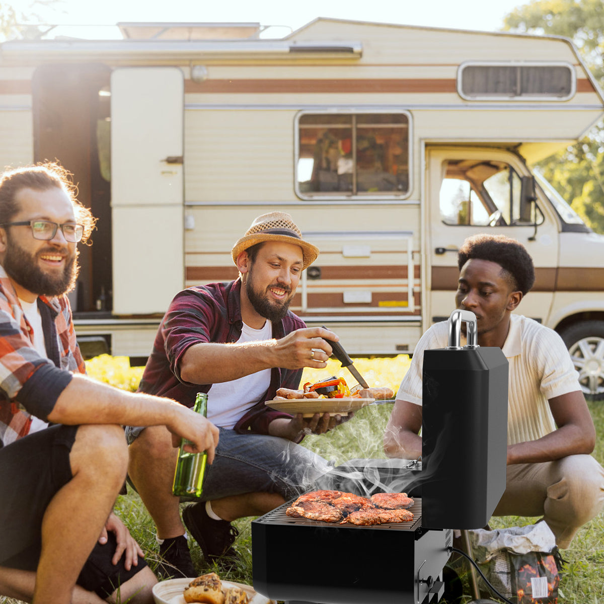 Outdoor Portable Tabletop Pellet Grill and Smoker with Digital Control System for BBQ-Black-Outdoor Grills-DECOROLALA