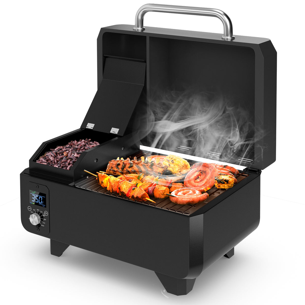 Outdoor Portable Tabletop Pellet Grill and Smoker with Digital Control System for BBQ-Black-Outdoor Grills-DECOROLALA