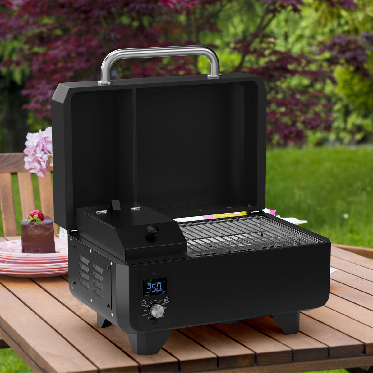 Outdoor Portable Tabletop Pellet Grill and Smoker with Digital Control System for BBQ-Black-Outdoor Grills-DECOROLALA