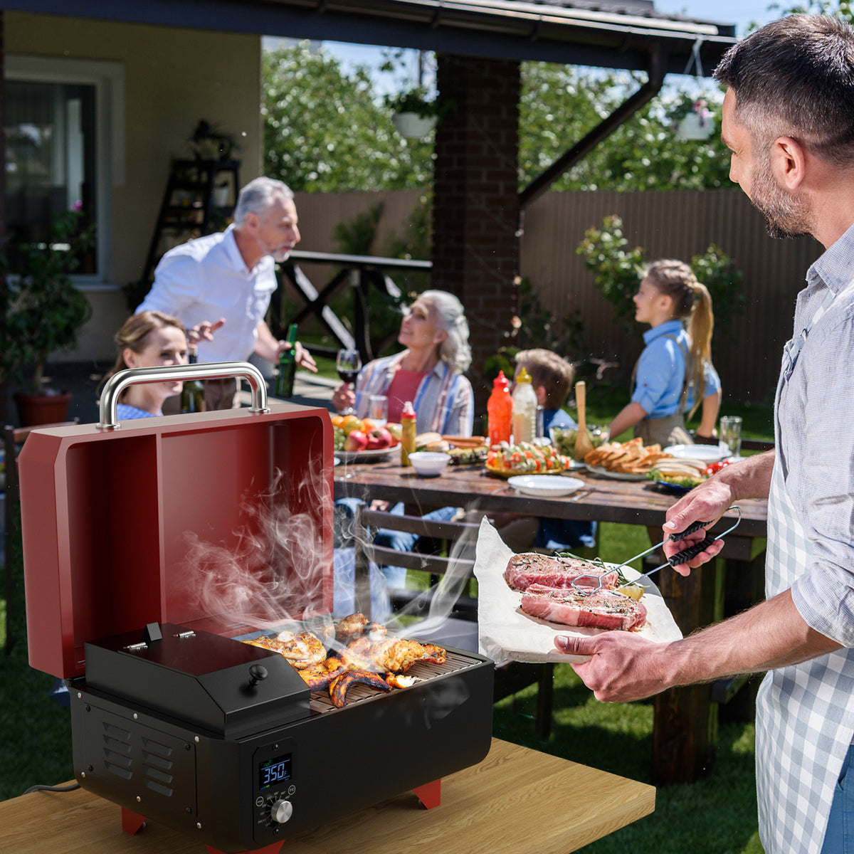 Outdoor Portable Tabletop Pellet Grill and Smoker with Digital Control System for BBQ-Red-Outdoor Grills-DECOROLALA