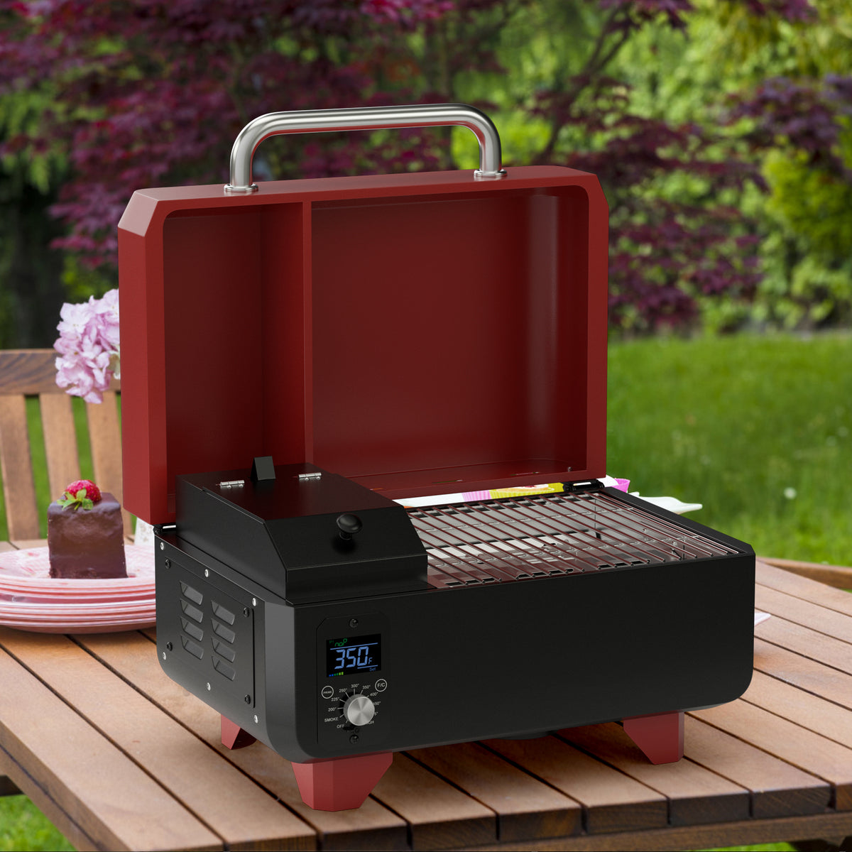 Outdoor Portable Tabletop Pellet Grill and Smoker with Digital Control System for BBQ-Red-Outdoor Grills-DECOROLALA
