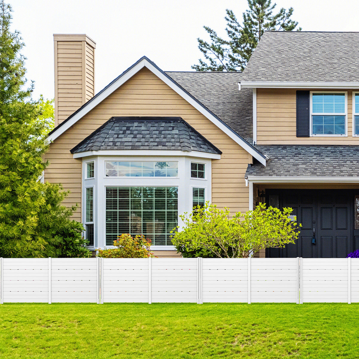 Outdoor Privacy Fence Screen with 5 Ground Stakes for Garden Yard Patio-White-Outdoor Privacy Screens-DECOROLALA