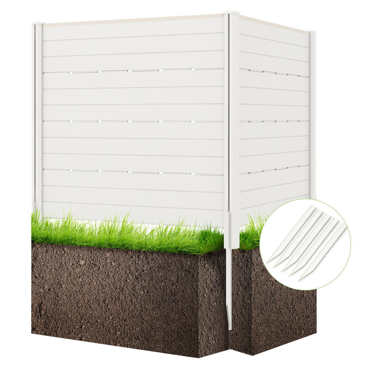 Outdoor Privacy Fence Screen with 5 Ground Stakes for Garden Yard Patio-White-Outdoor Privacy Screens-DECOROLALA