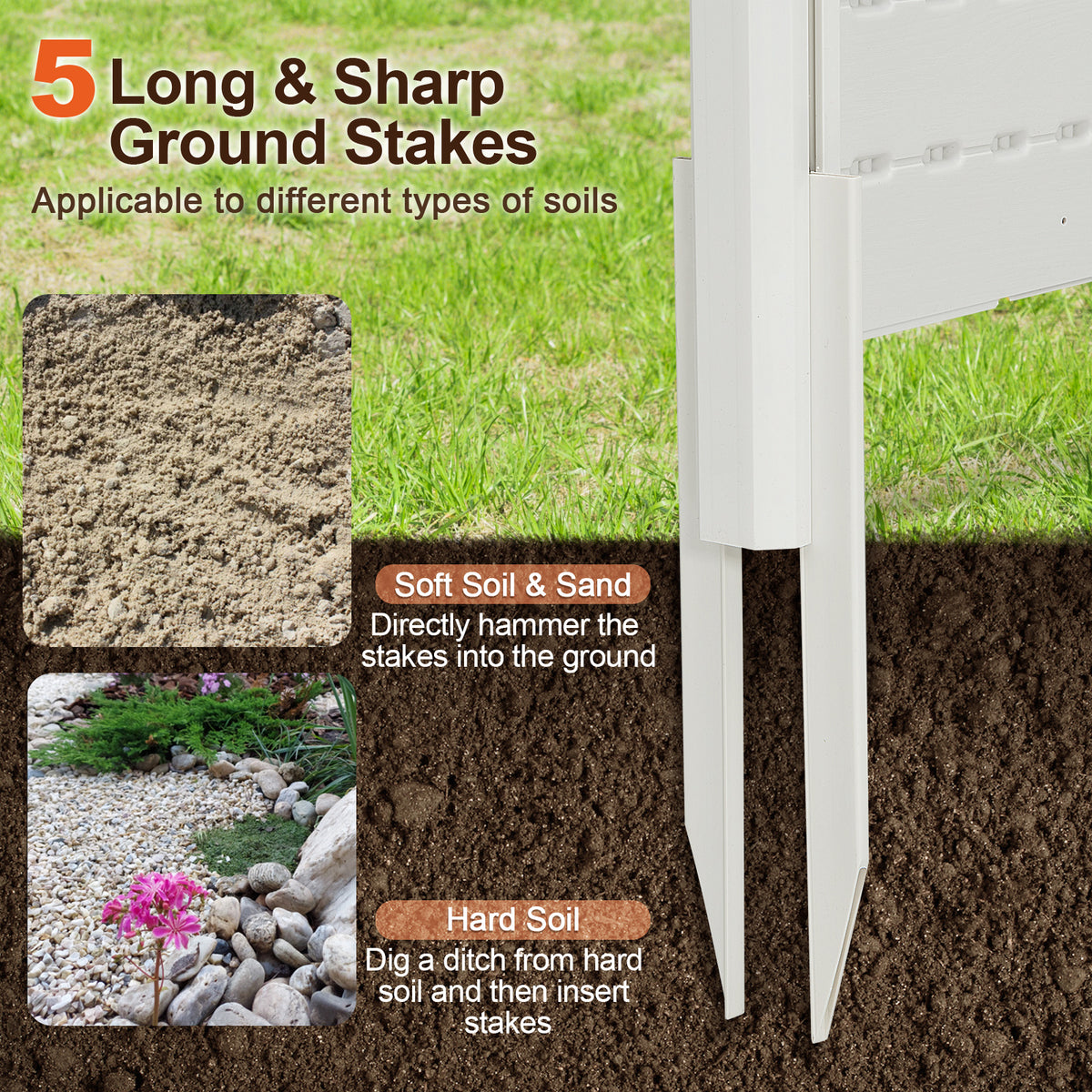 Outdoor Privacy Fence Screen with 5 Ground Stakes for Garden Yard Patio-White-Outdoor Privacy Screens-DECOROLALA