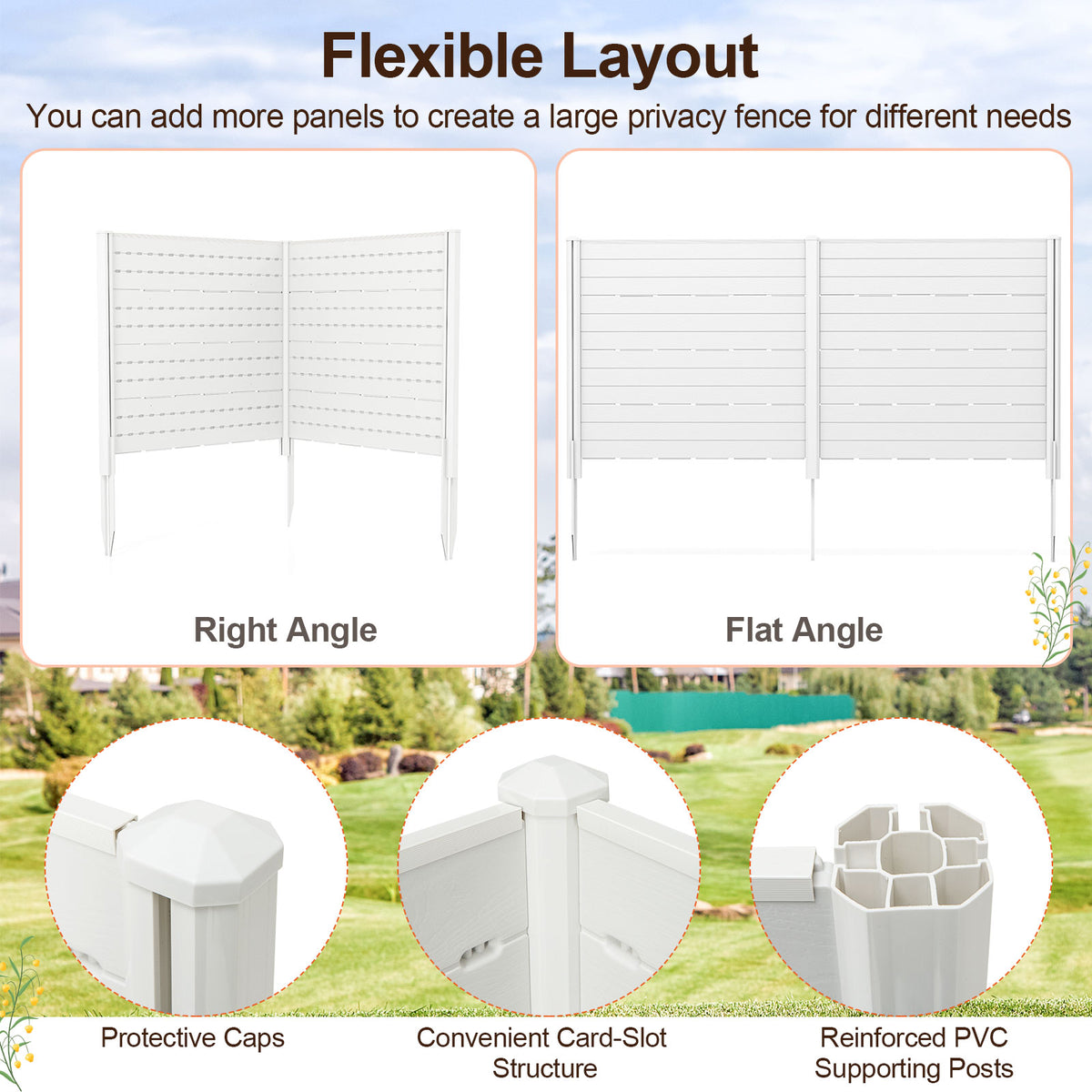 Outdoor Privacy Fence Screen with 5 Ground Stakes for Garden Yard Patio-White-Outdoor Privacy Screens-DECOROLALA