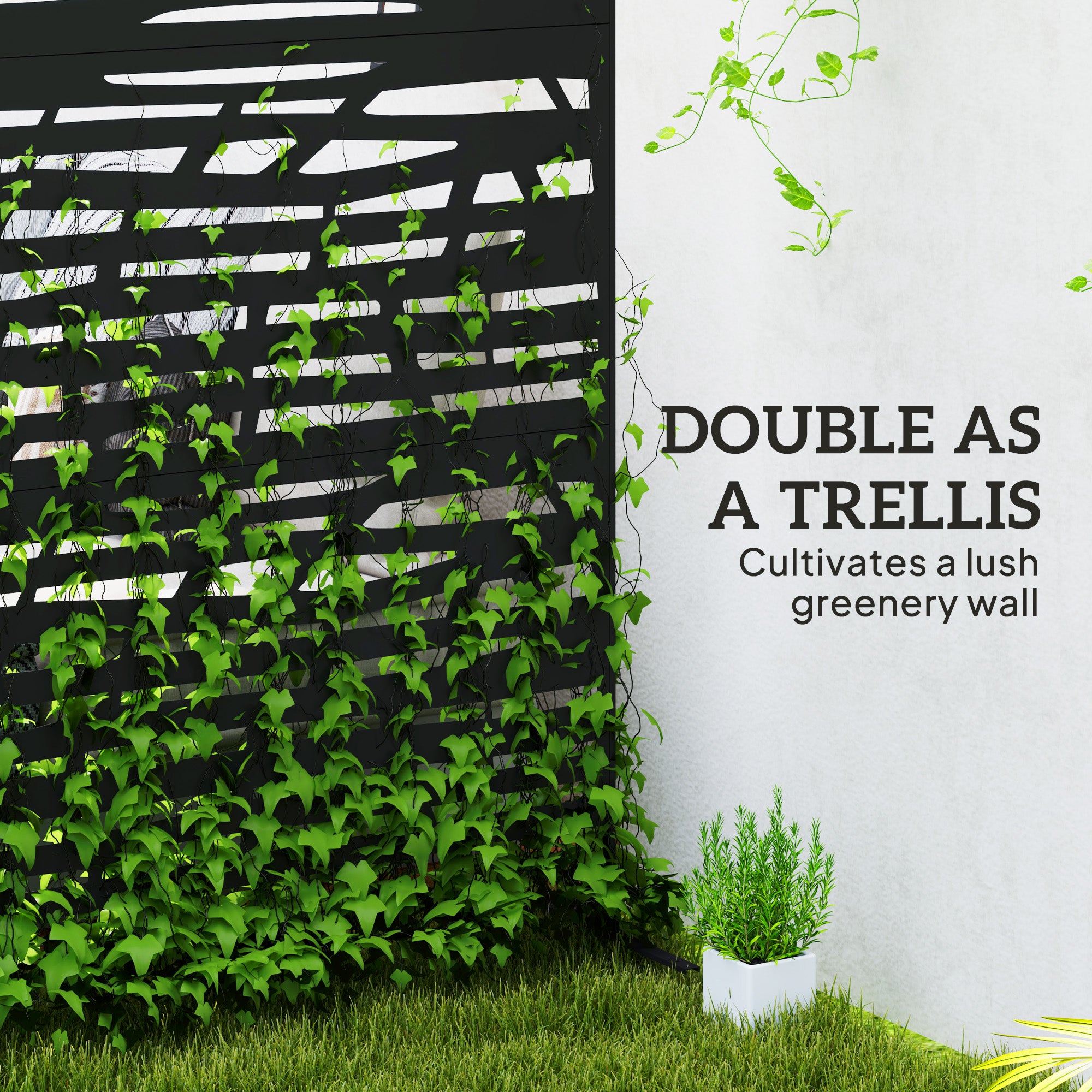 Outdoor Privacy Screen - Black Steel Trellis 48" x 78"-DECOROLALA
