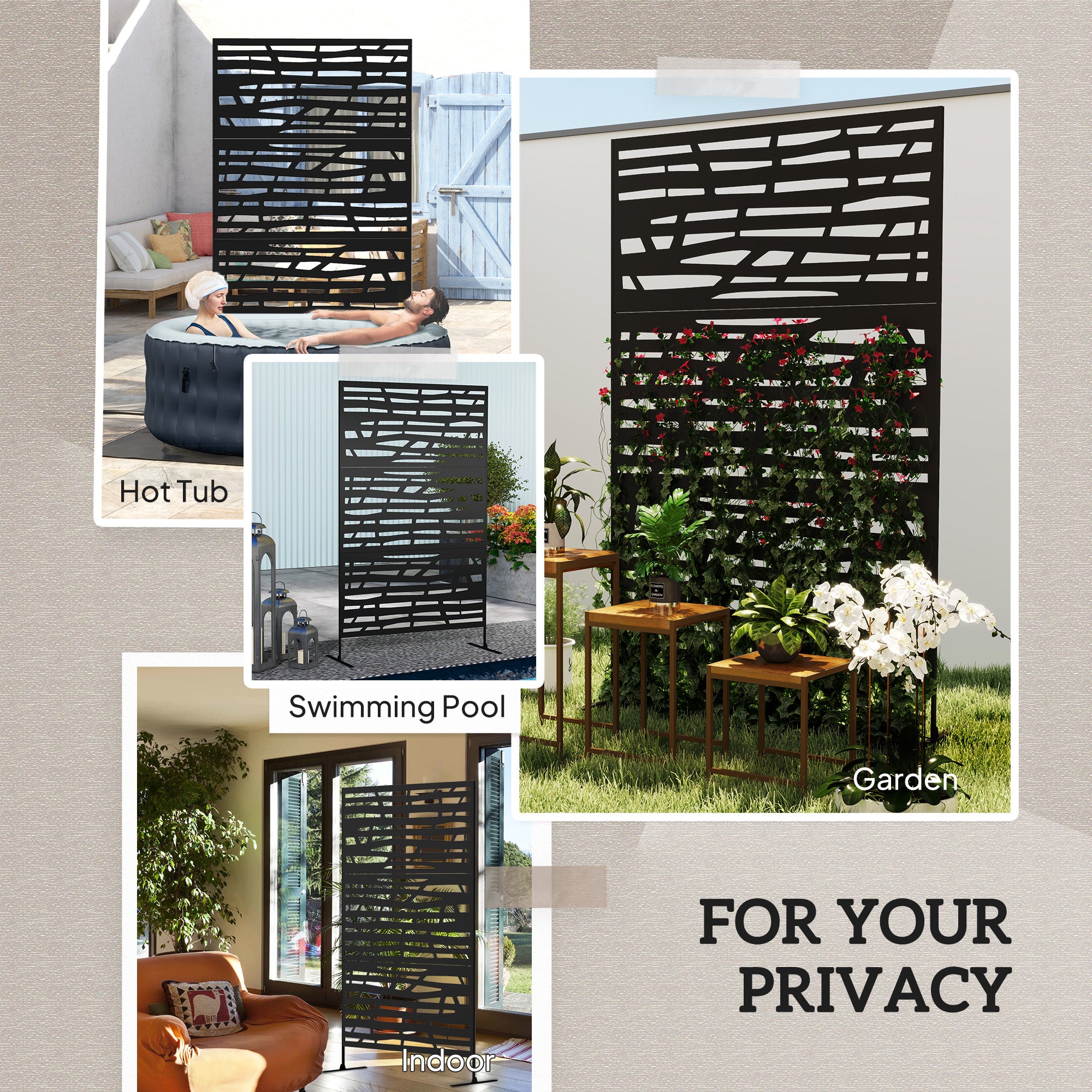 Outdoor Privacy Screen - Black Steel Trellis 48" x 78"-DECOROLALA