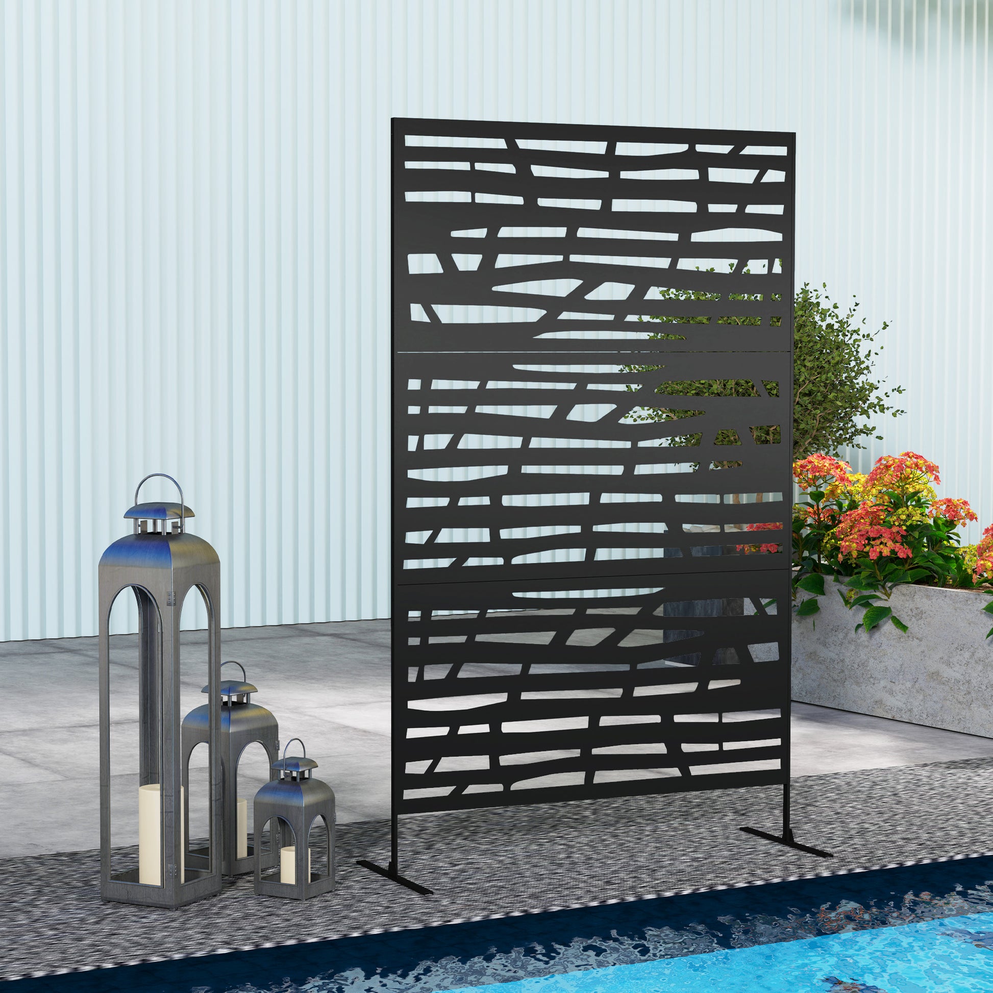 Outdoor Privacy Screen - Black Steel Trellis 48" x 78"-DECOROLALA