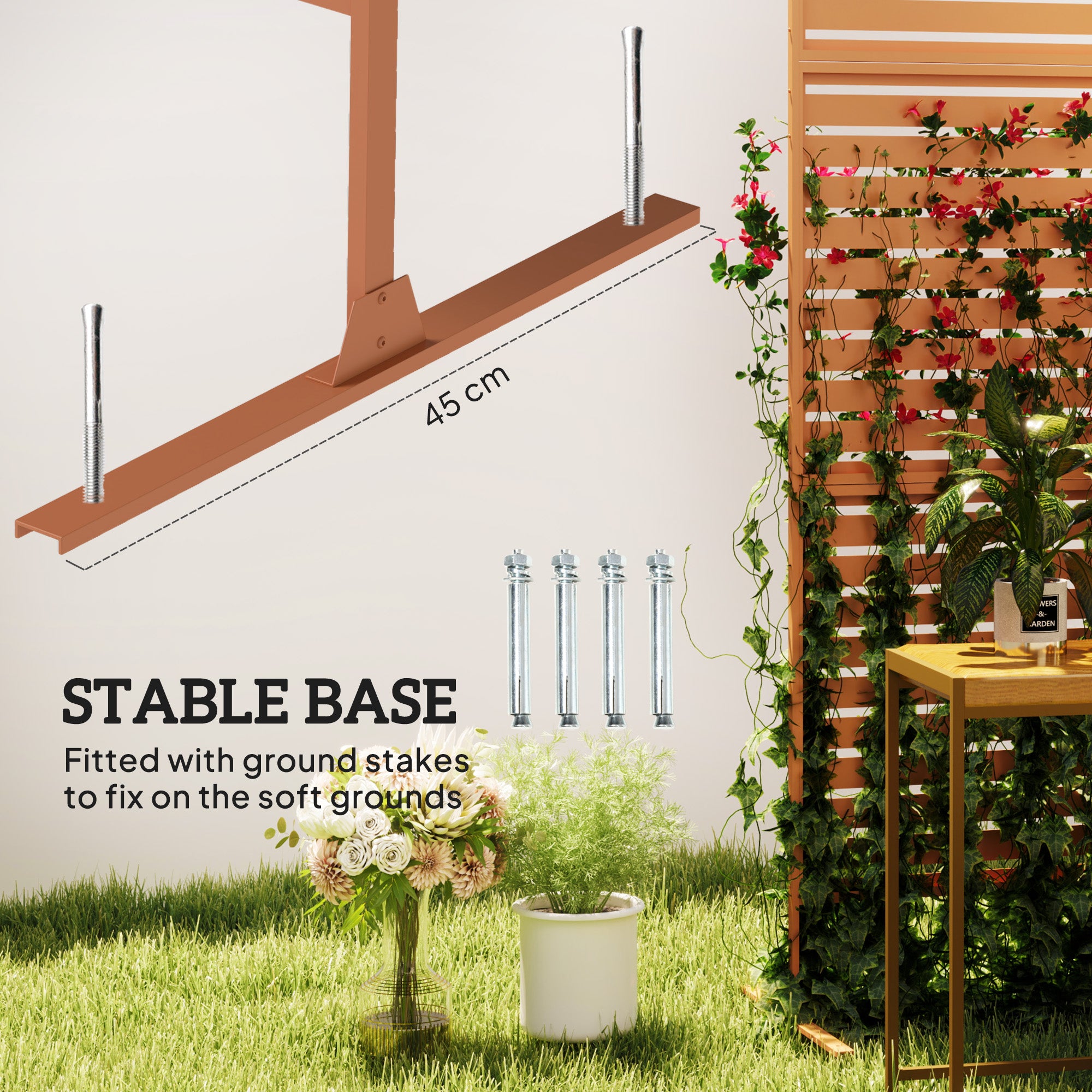 Outdoor Privacy Screen - Brown 48" Metal Garden Trellis-DECOROLALA