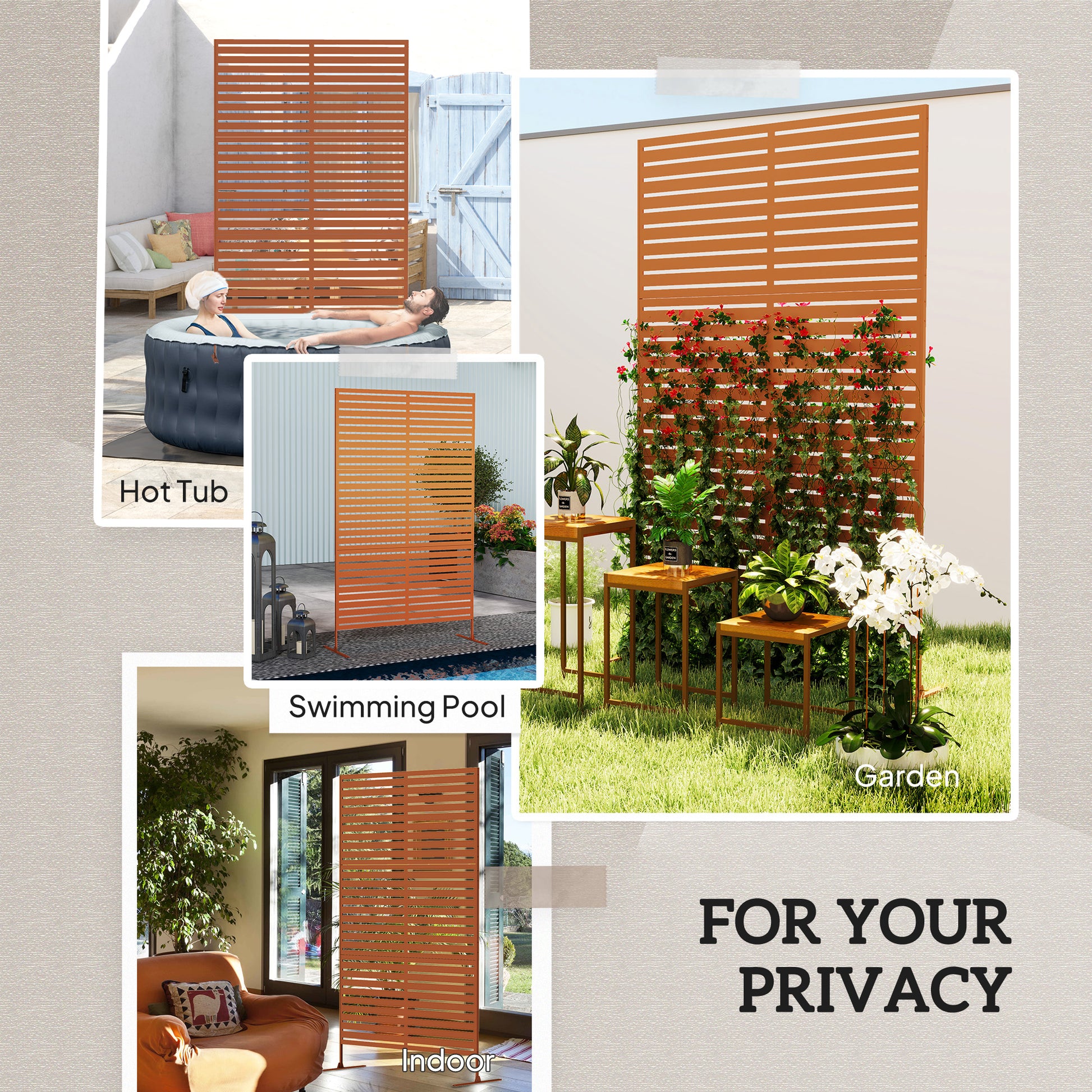 Outdoor Privacy Screen - Brown 48" Metal Garden Trellis-DECOROLALA