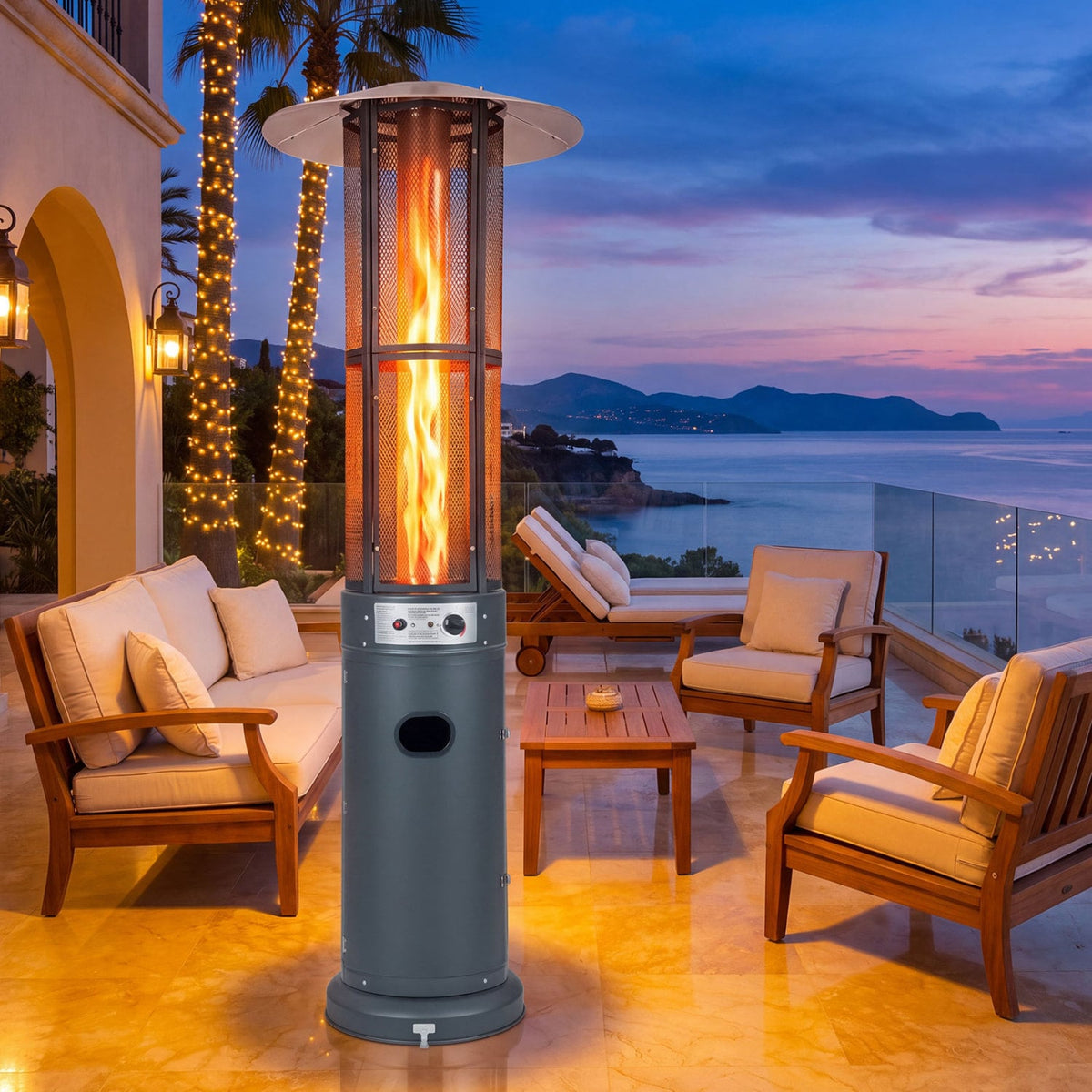 Outdoor Propane Patio Heater with Glass Tube and Tilt-Over Protection-Darkgray-Patio Heaters-DECOROLALA