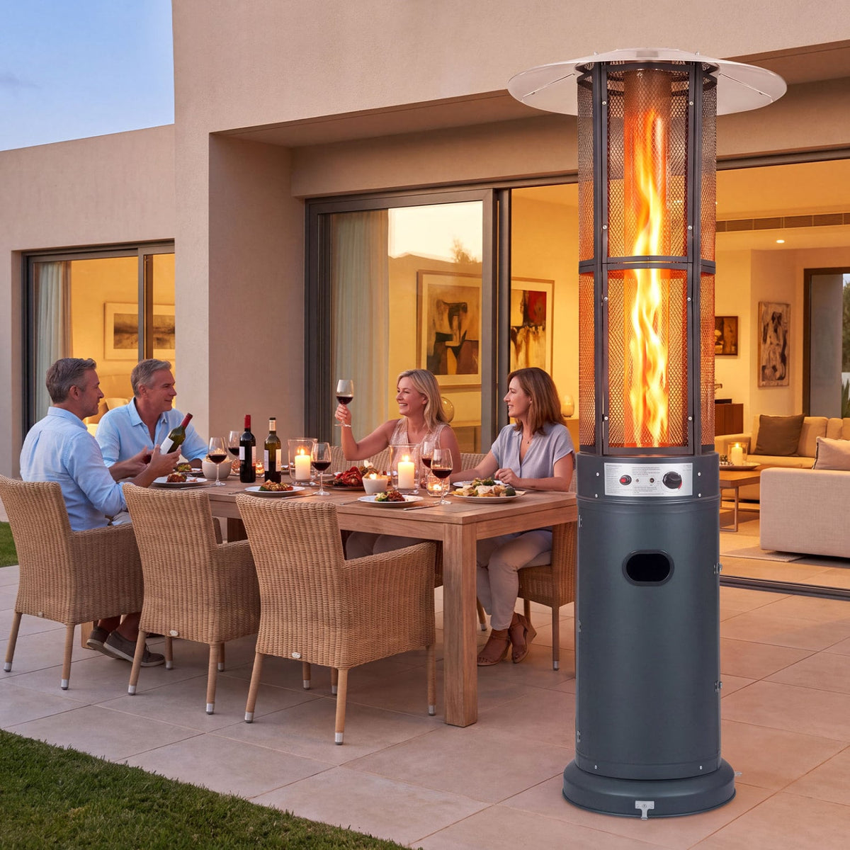 Outdoor Propane Patio Heater with Glass Tube and Tilt-Over Protection-Darkgray-Patio Heaters-DECOROLALA