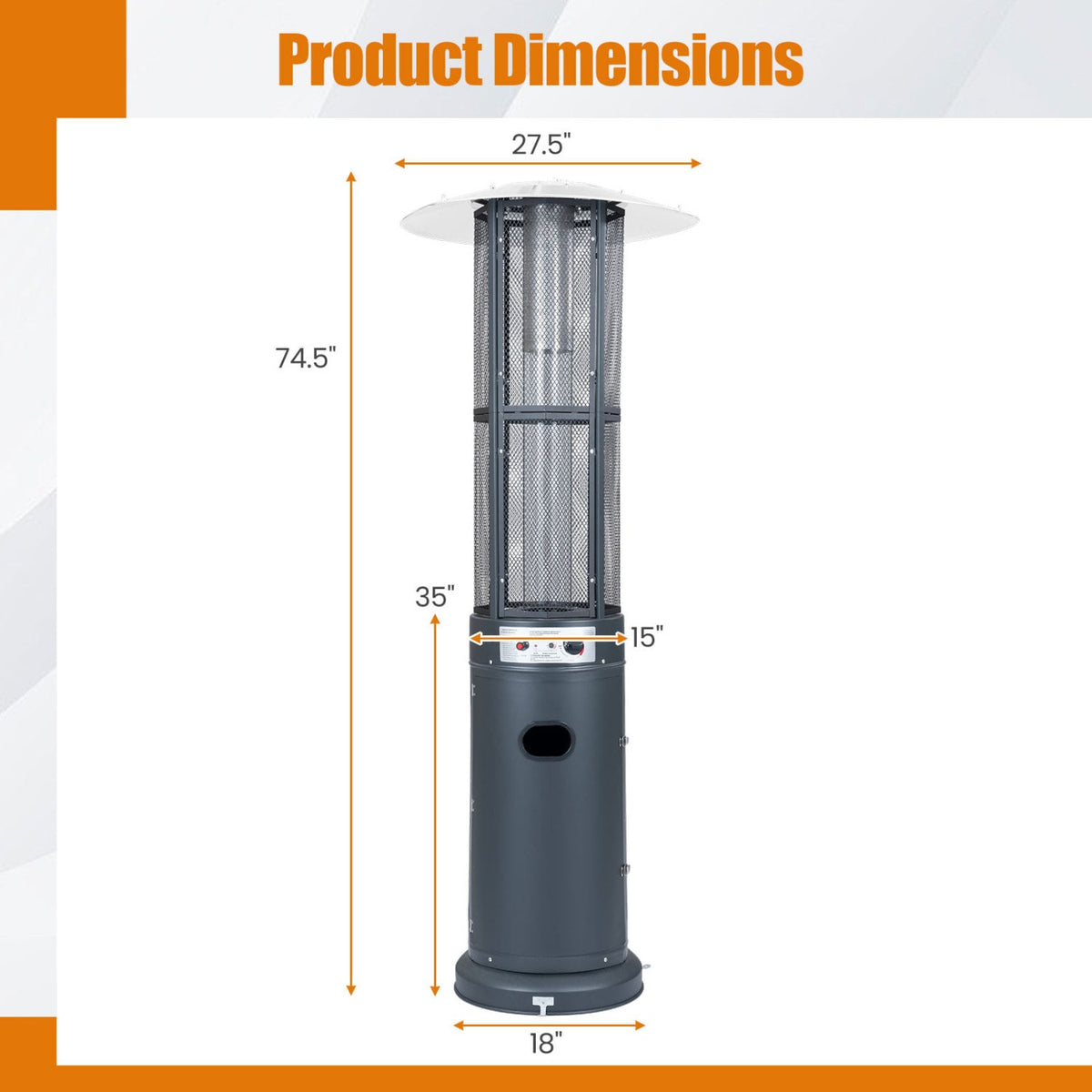 Outdoor Propane Patio Heater with Glass Tube and Tilt-Over Protection-Darkgray-Patio Heaters-DECOROLALA