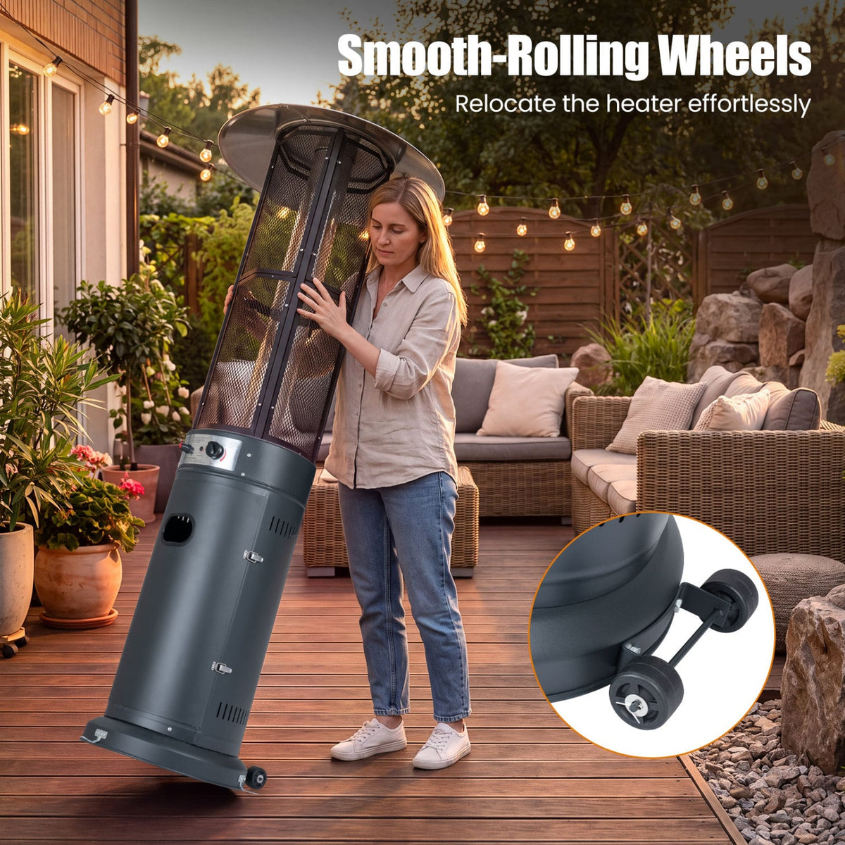 Outdoor Propane Patio Heater with Glass Tube and Tilt-Over Protection-Darkgray-Patio Heaters-DECOROLALA