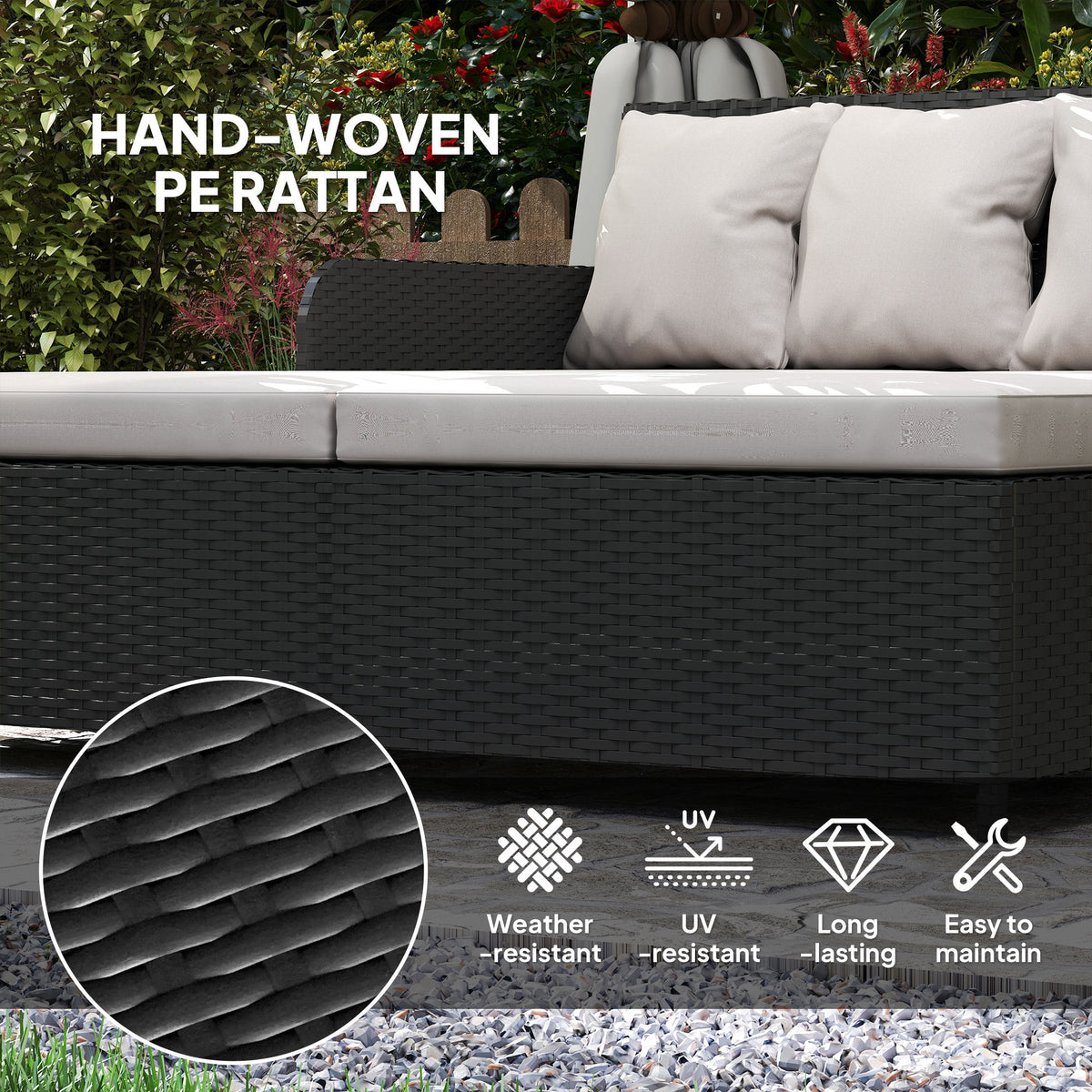 Outdoor Rattan Daybed, Light Grey, 4 Pillows, UV-Resistant, Patio Lounge Bed-Outdoor Chaise Lounges-DECOROLALA