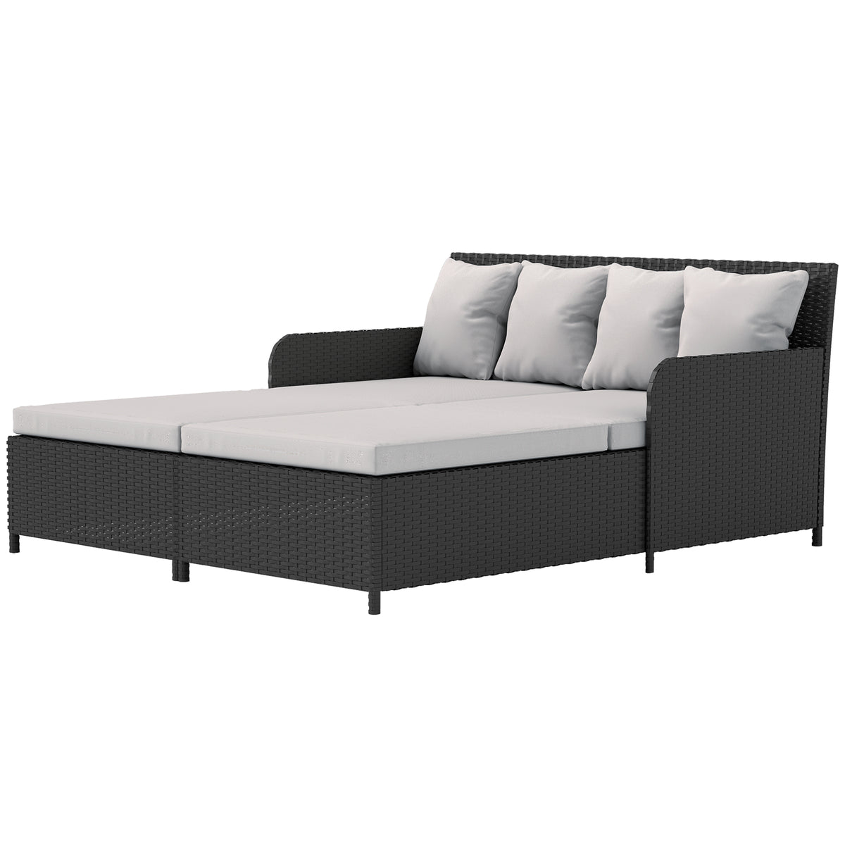 Outdoor Rattan Daybed, Light Grey, 4 Pillows, UV-Resistant, Patio Lounge Bed-Outdoor Chaise Lounges-DECOROLALA