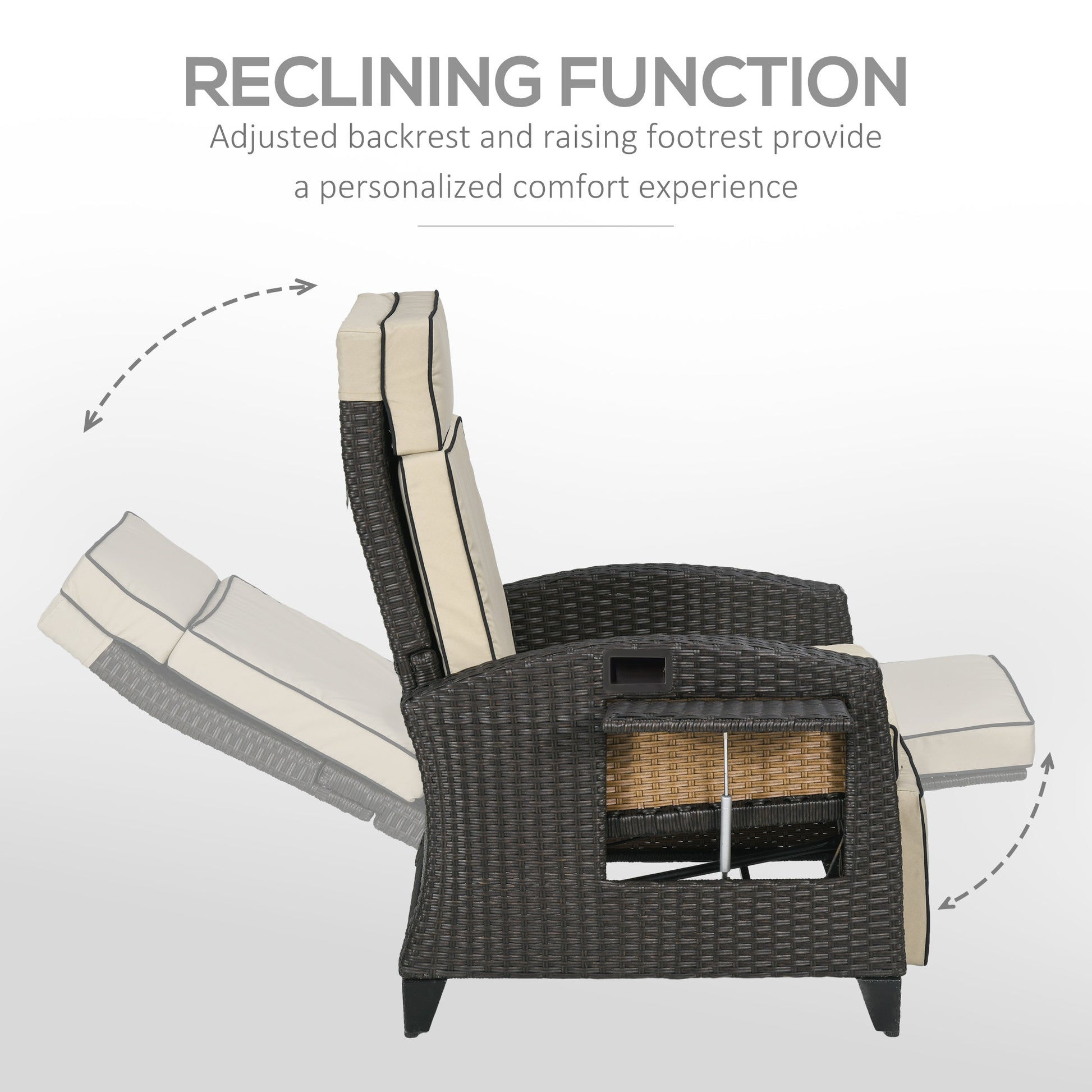 Outdoor Recliner Chair Khaki Adjustable Wicker 352lbs-DECOROLALA