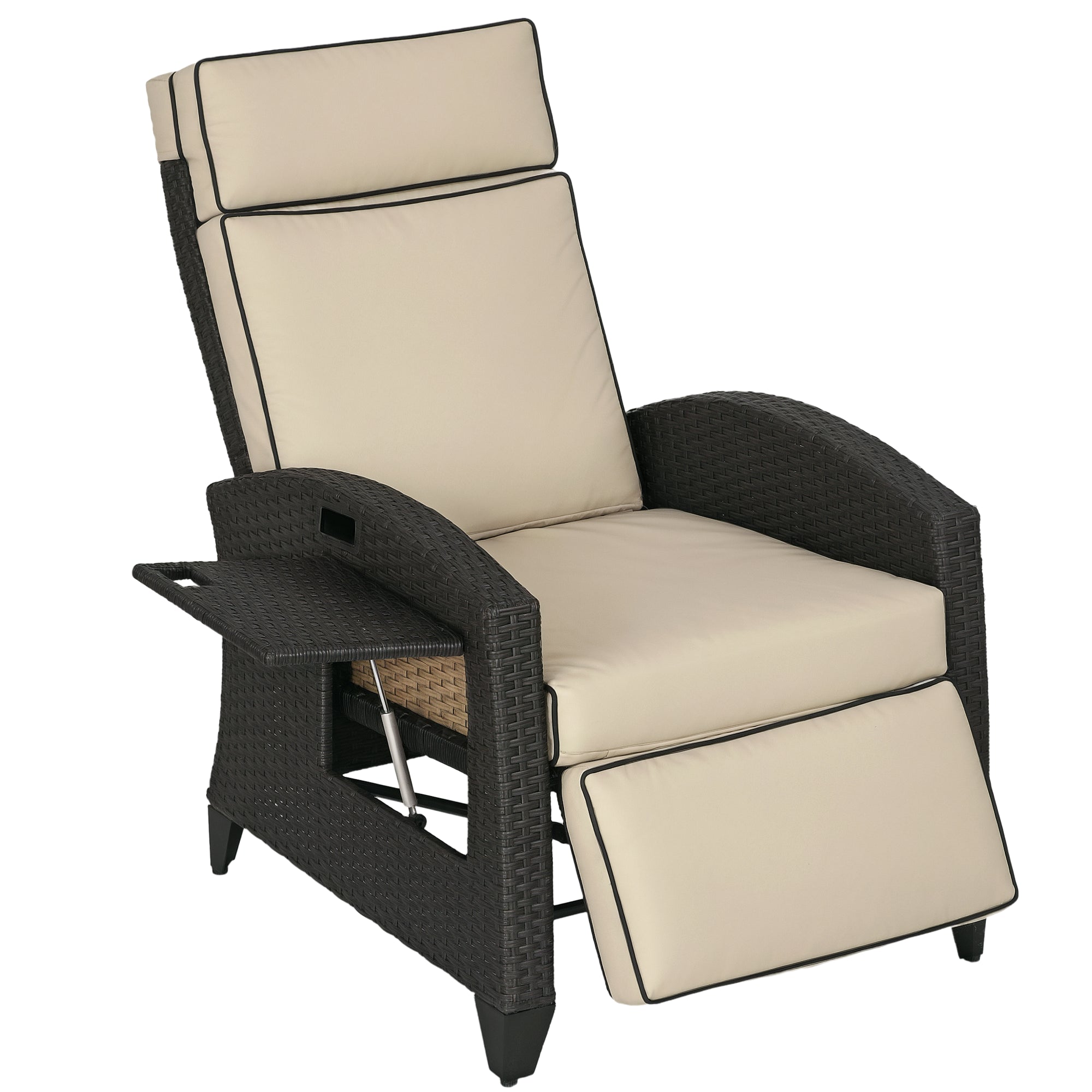 Outdoor Recliner Chair Khaki Adjustable Wicker 352lbs-DECOROLALA
