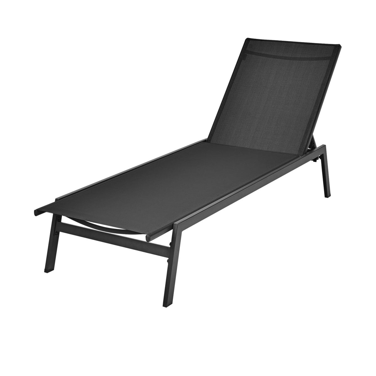 Outdoor Reclining Chaise Lounge Chair with 6-Position Adjustable Back-Black-Outdoor Chaise Lounges-DECOROLALA