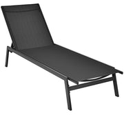 Outdoor Reclining Chaise Lounge Chair with 6-Position Adjustable Back-Black-Outdoor Chaise Lounges-DECOROLALA