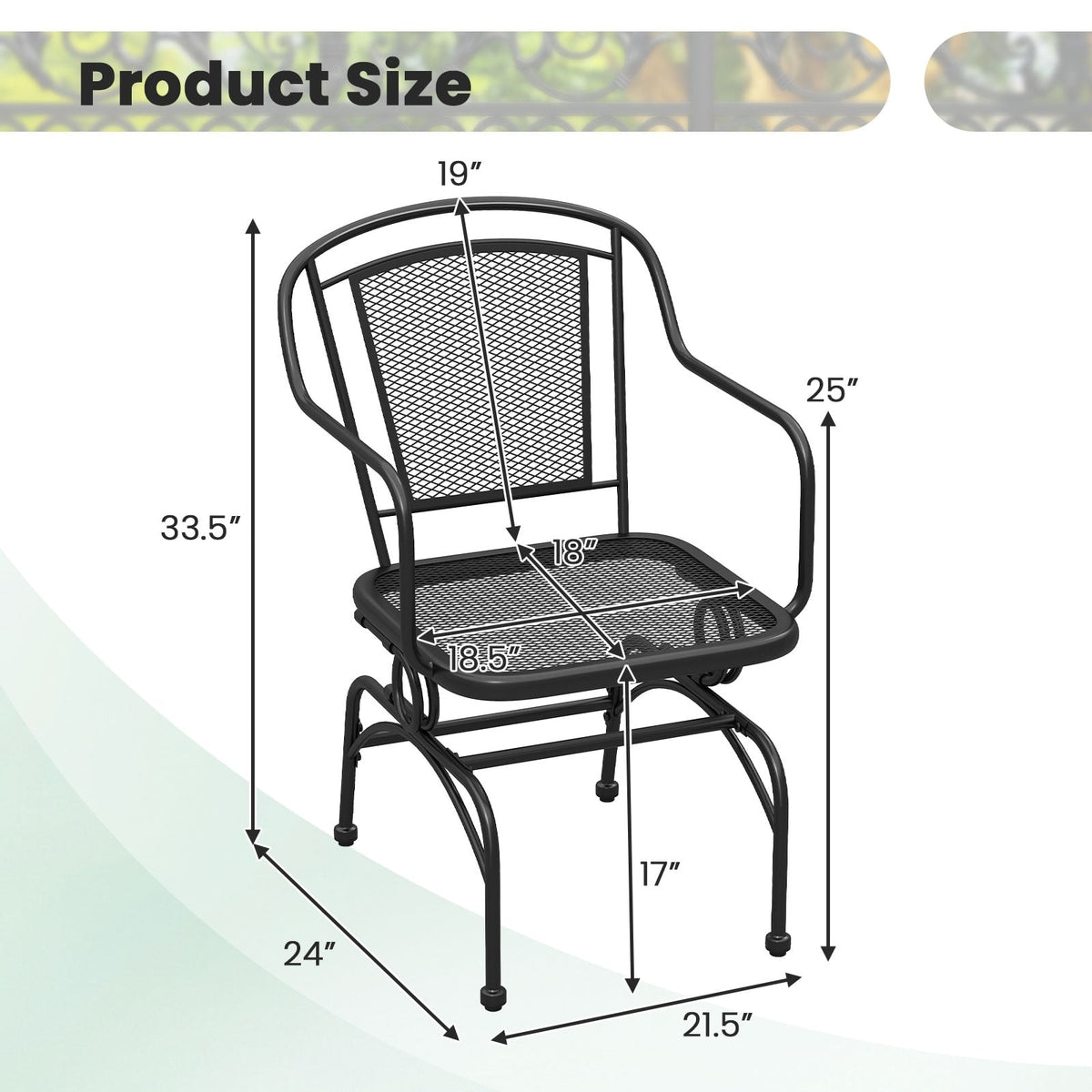 Outdoor Rocking Chair Set of 2 with Mesh Backrest and Seat for Yard-Black-Outdoor Rocking Chairs & Gliders-DECOROLALA