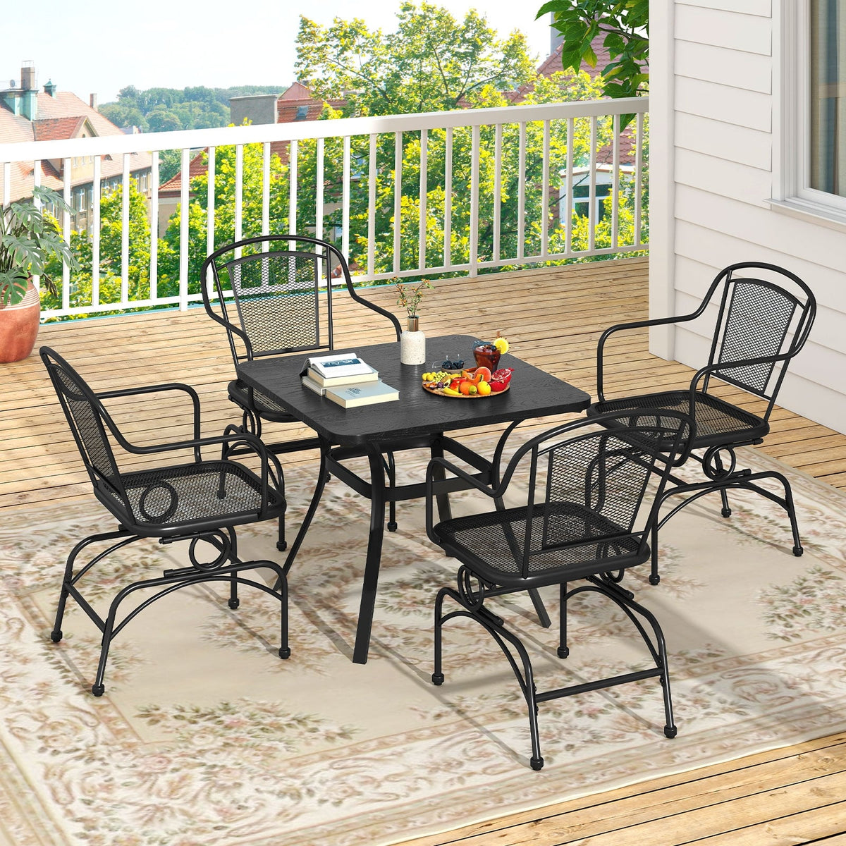 Outdoor Rocking Chair Set of 2 with Mesh Backrest and Seat for Yard-Black-Outdoor Rocking Chairs & Gliders-DECOROLALA