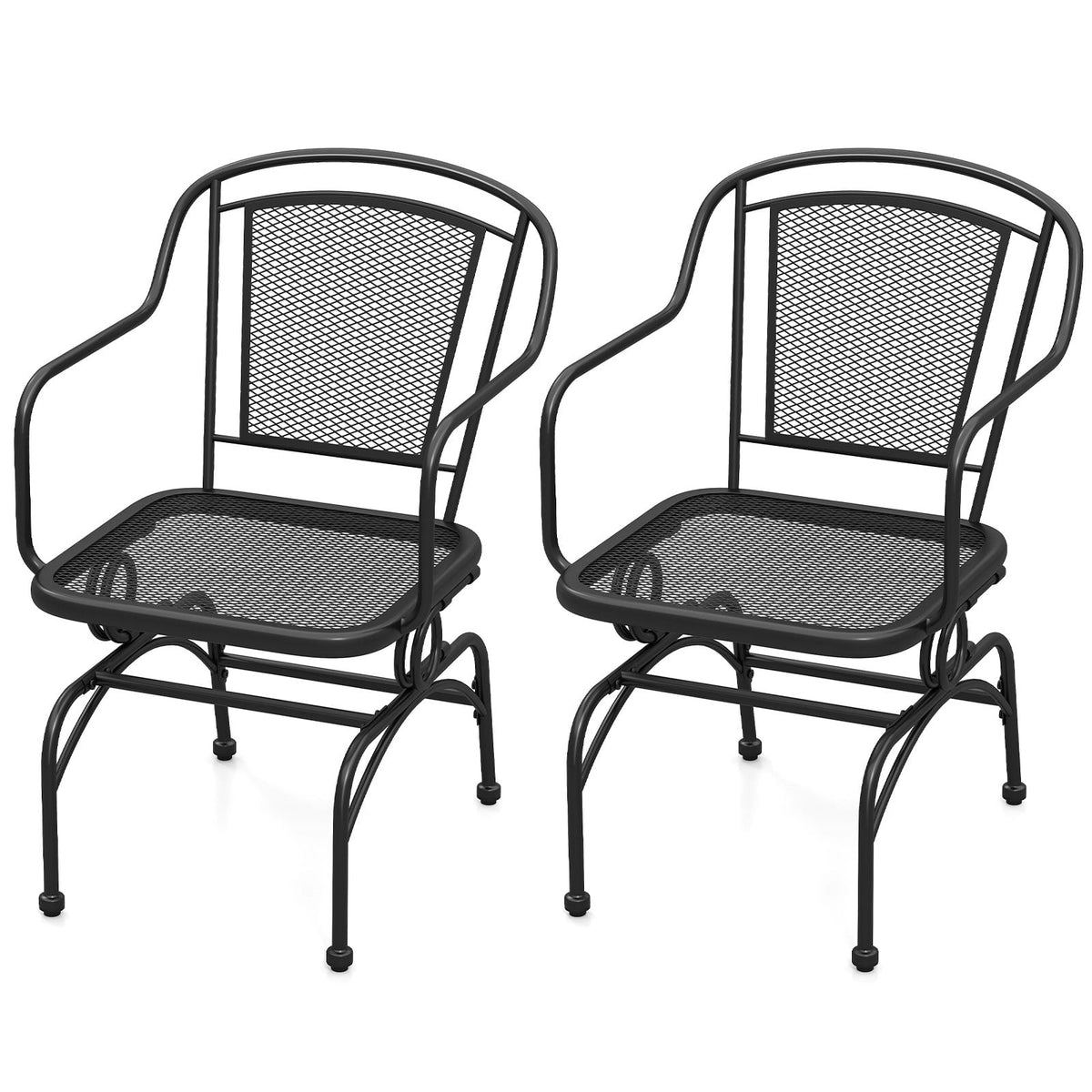 Outdoor Rocking Chair Set of 2 with Mesh Backrest and Seat for Yard-Black-Outdoor Rocking Chairs & Gliders-DECOROLALA