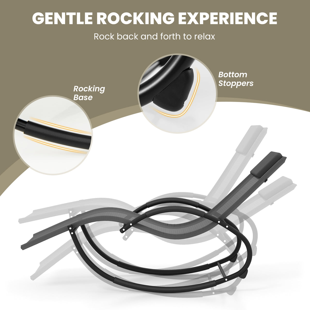 Outdoor Rocking Lounge Chair with Removable Headrest-Gray-Outdoor Rocking Chairs & Gliders-DECOROLALA