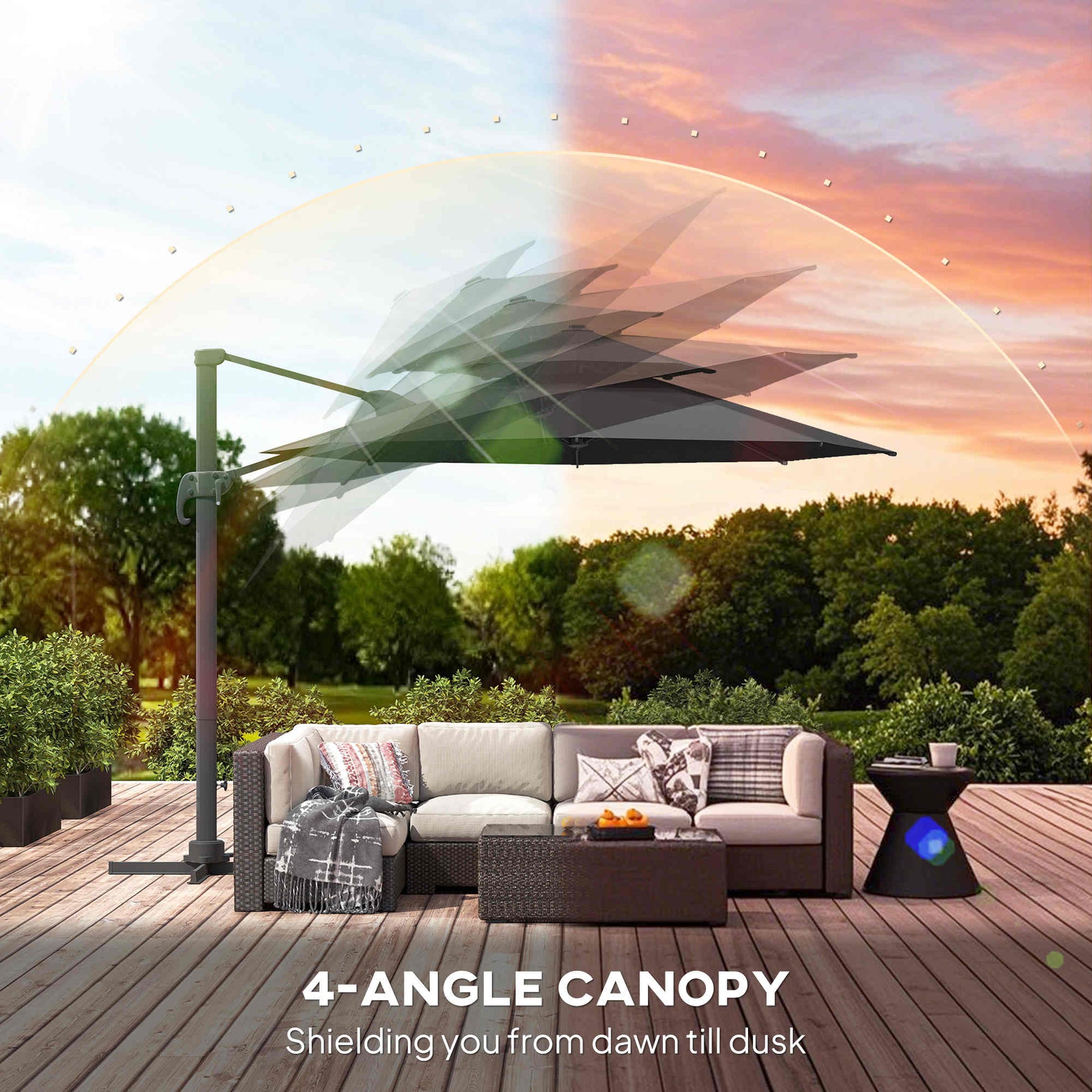 Outdoor Rotatable Cantilever Umbrella - Dark Grey, 11ft Aluminum Shade-DECOROLALA