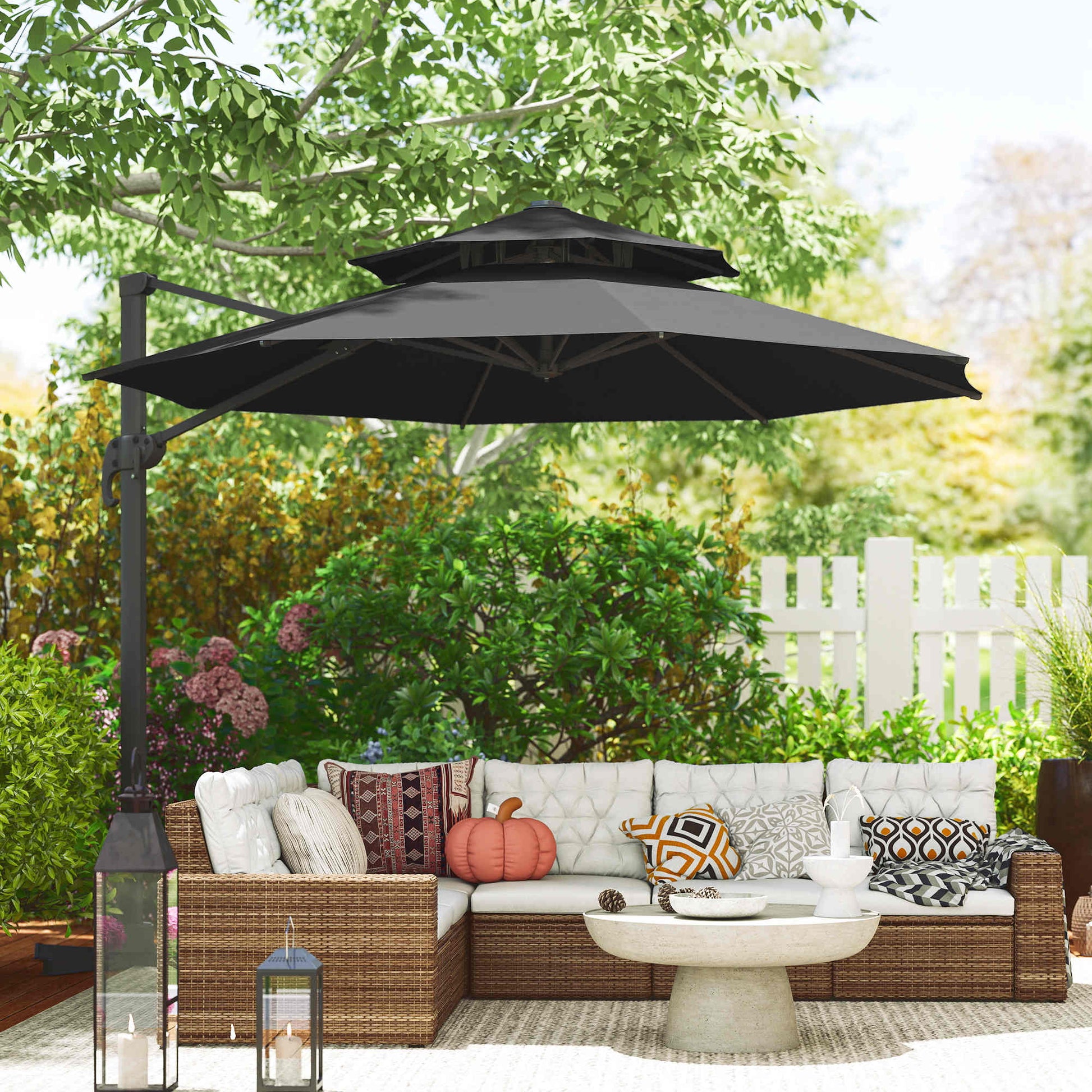 Outdoor Rotatable Cantilever Umbrella - Dark Grey, 11ft Aluminum Shade-DECOROLALA
