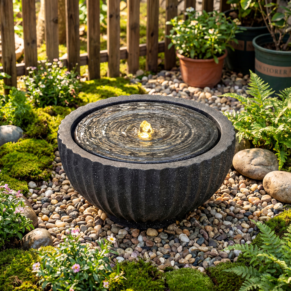 Outdoor Round Sphere Water Fountain with LED Lights and Pump-Outdoor Water Fountains-DECOROLALA