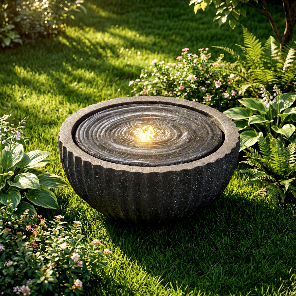 Outdoor Round Sphere Water Fountain with LED Lights and Pump-Outdoor Water Fountains-DECOROLALA