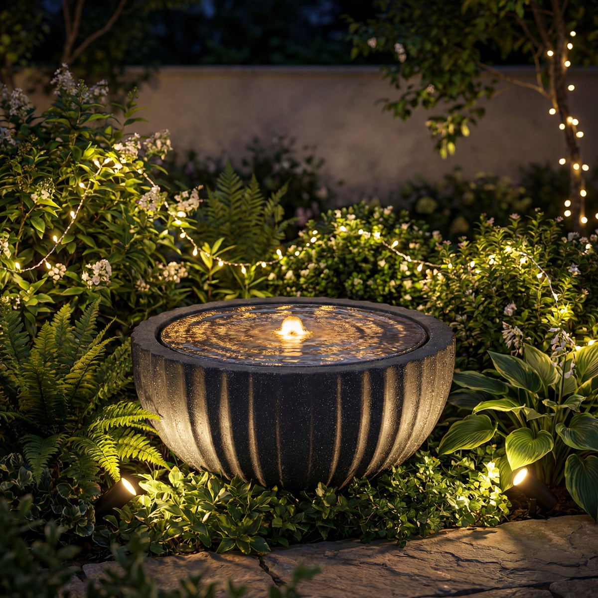 Outdoor Round Sphere Water Fountain with LED Lights and Pump-Outdoor Water Fountains-DECOROLALA