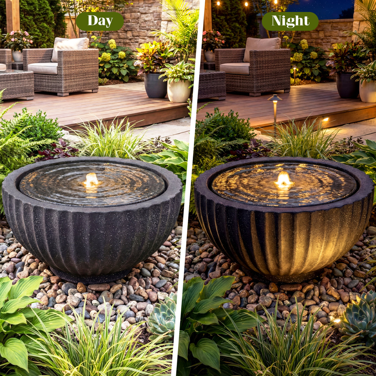 Outdoor Round Sphere Water Fountain with LED Lights and Pump-Outdoor Water Fountains-DECOROLALA