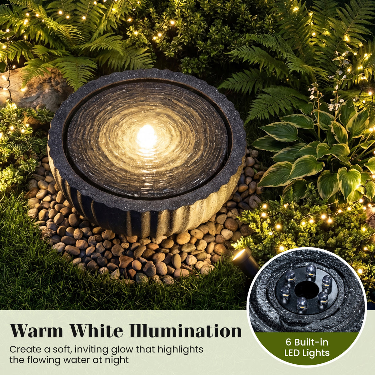 Outdoor Round Sphere Water Fountain with LED Lights and Pump-Outdoor Water Fountains-DECOROLALA