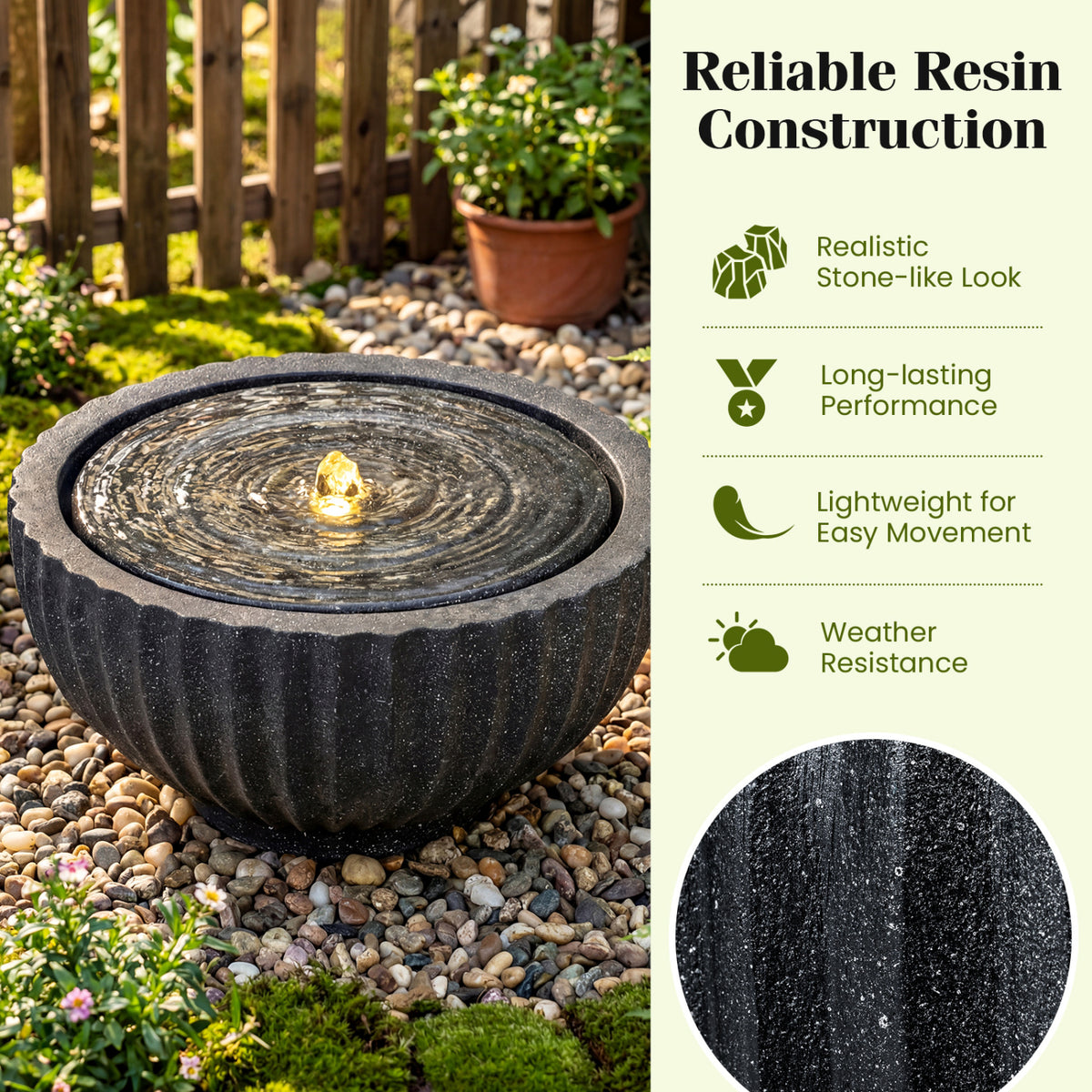 Outdoor Round Sphere Water Fountain with LED Lights and Pump-Outdoor Water Fountains-DECOROLALA