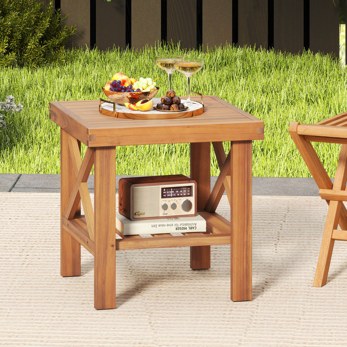 Outdoor Side Table with Storage Shelf for Small Space-Patio Coffee Tables-DECOROLALA