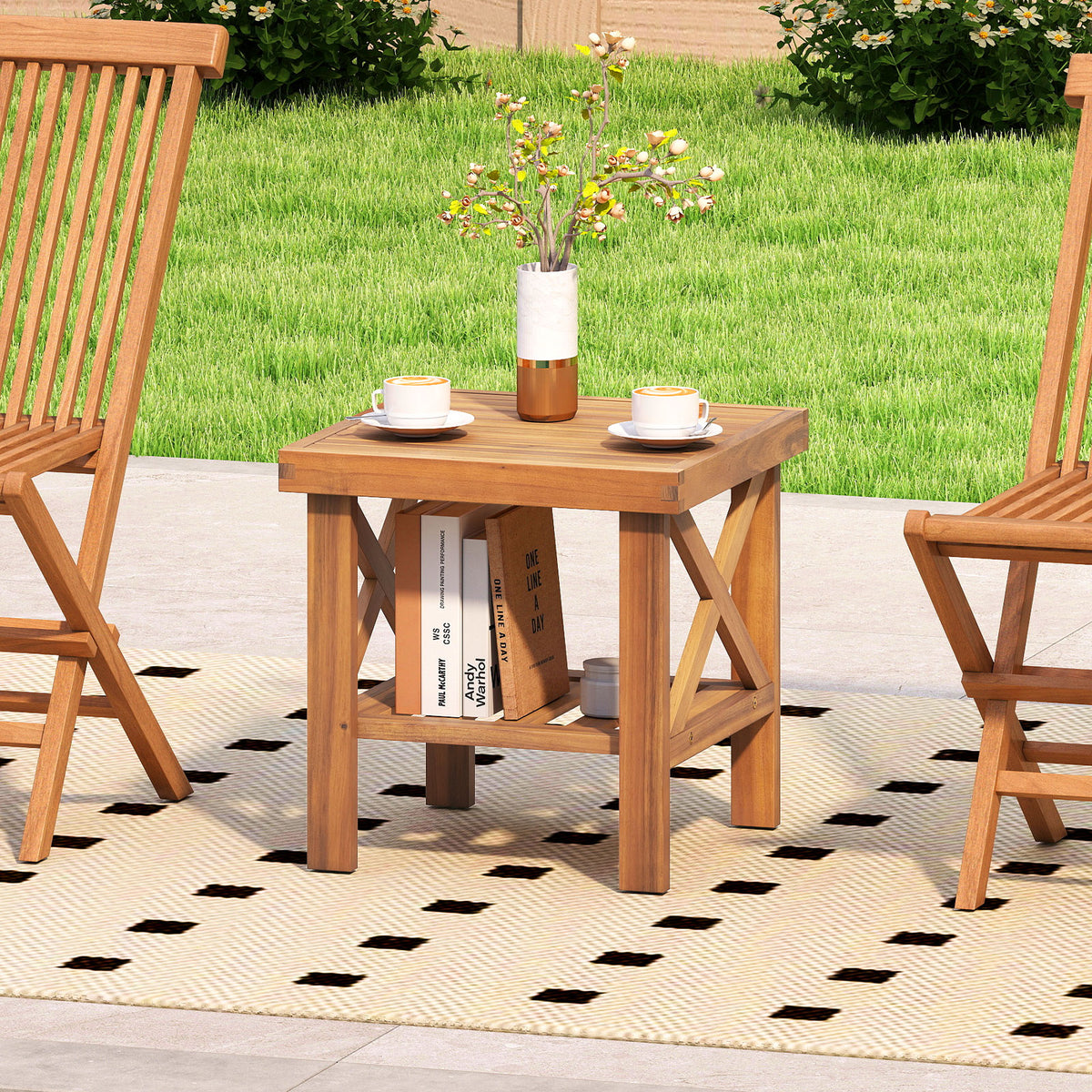 Outdoor Side Table with Storage Shelf for Small Space-Patio Coffee Tables-DECOROLALA