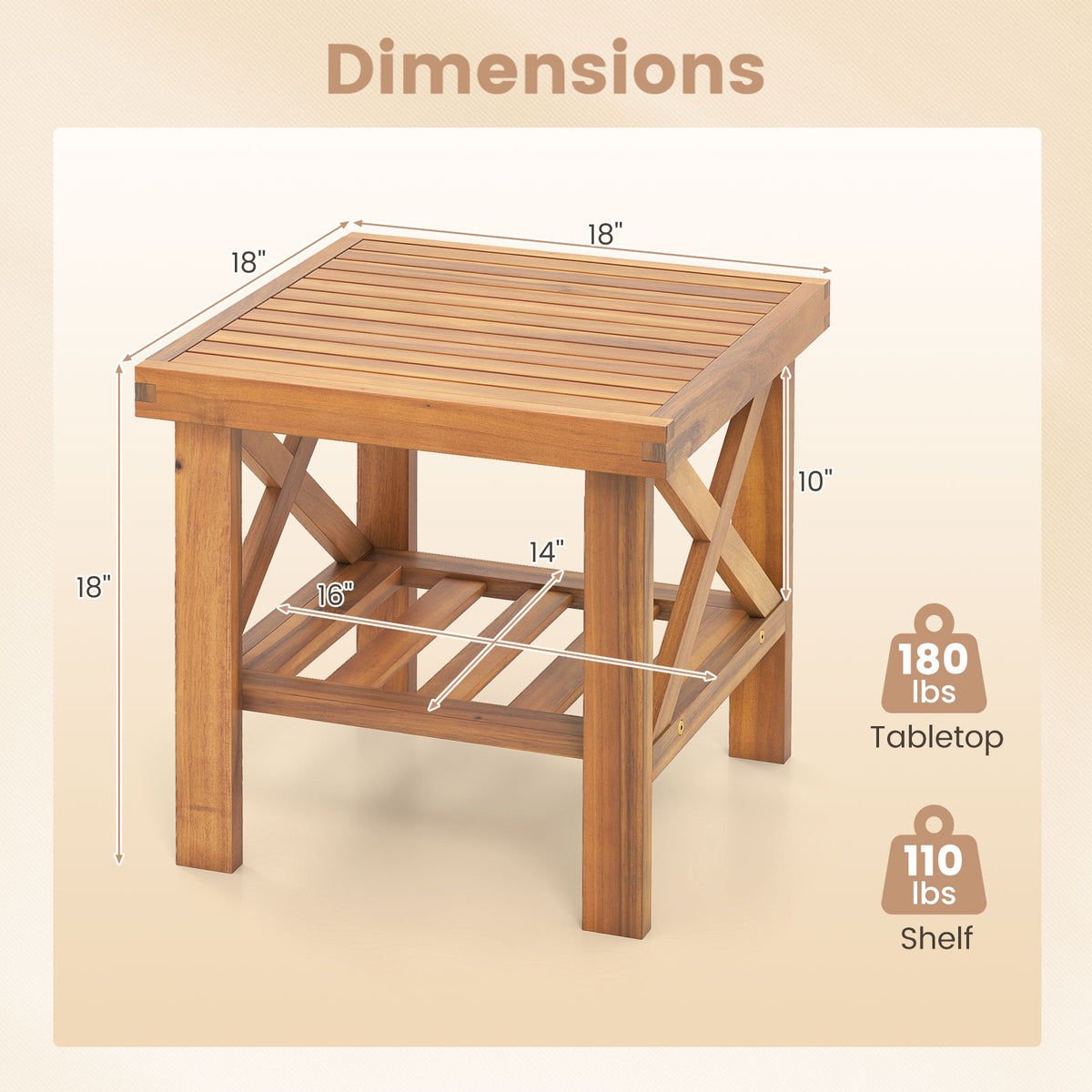 Outdoor Side Table with Storage Shelf for Small Space-Patio Coffee Tables-DECOROLALA