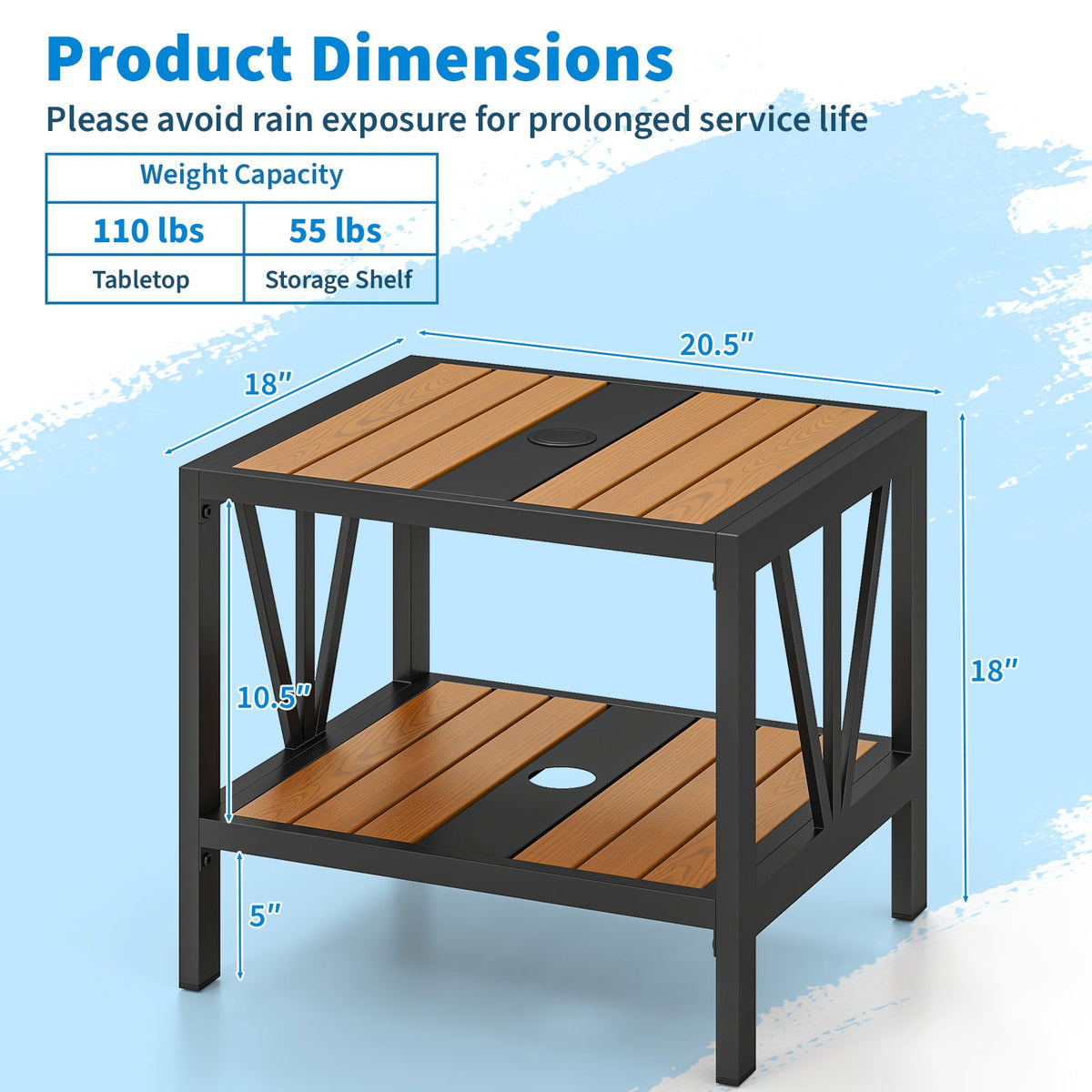 Outdoor Side Table with Umbrella Hole and Storage Shelf for Porch-Patio Coffee Tables-DECOROLALA