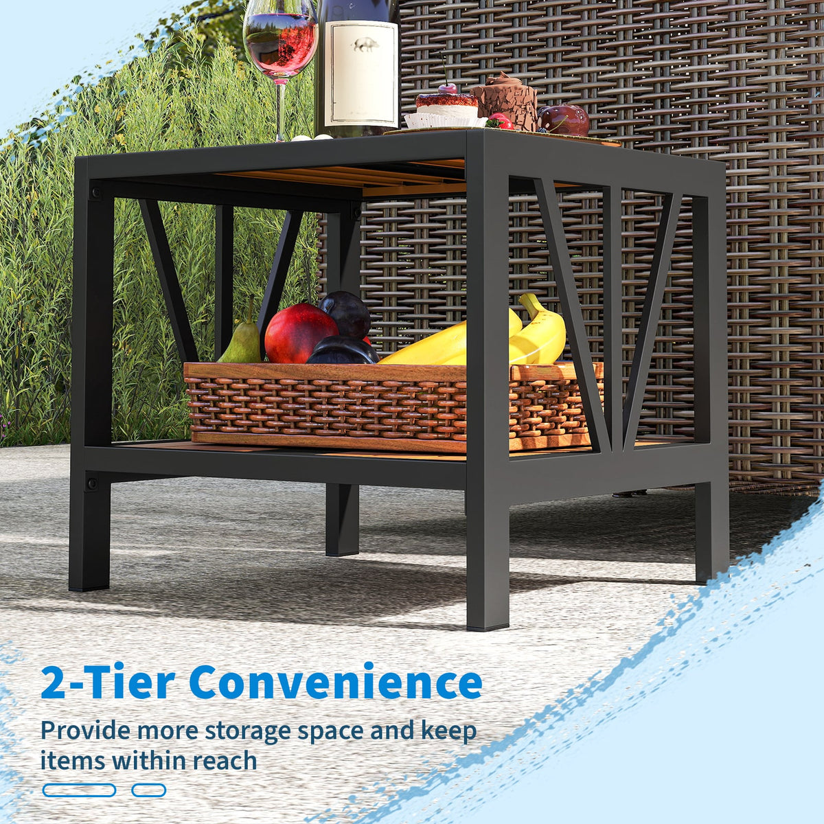 Outdoor Side Table with Umbrella Hole and Storage Shelf for Porch-Patio Coffee Tables-DECOROLALA