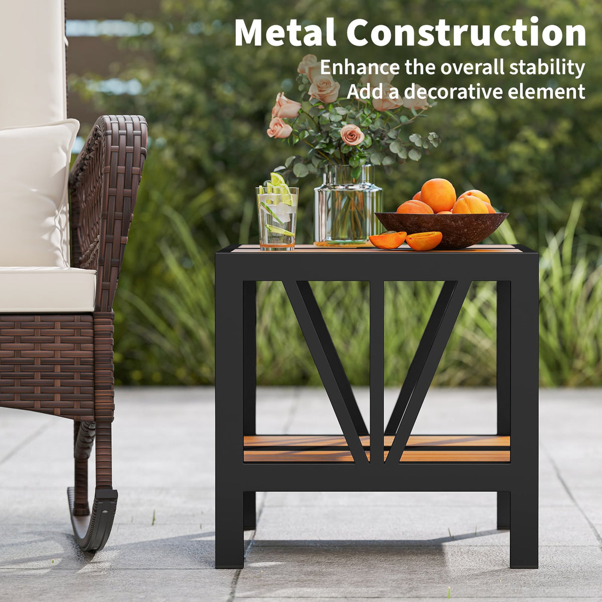 Outdoor Side Table with Umbrella Hole and Storage Shelf for Porch-Patio Coffee Tables-DECOROLALA