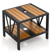 Outdoor Side Table with Umbrella Hole and Storage Shelf for Porch-Patio Coffee Tables-DECOROLALA
