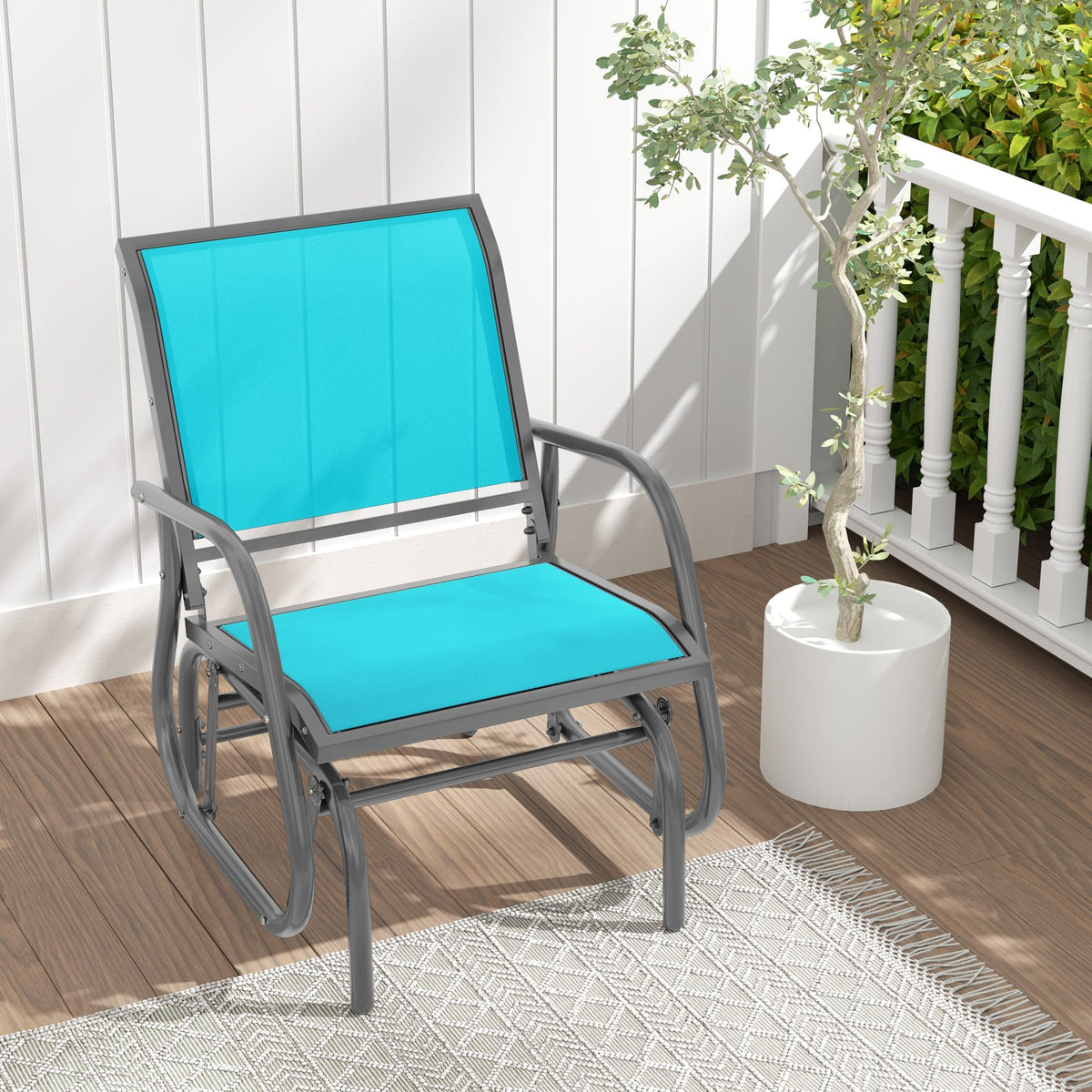 Outdoor Single Swing Glider Rocking Chair with Armrest-Turquoise-Outdoor Rocking Chairs & Gliders-DECOROLALA