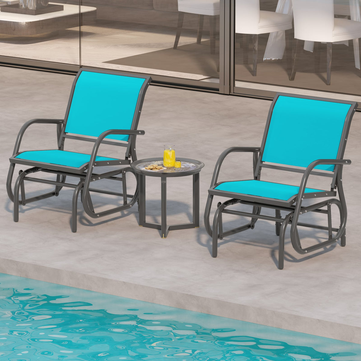 Outdoor Single Swing Glider Rocking Chair with Armrest-Turquoise-Outdoor Rocking Chairs & Gliders-DECOROLALA