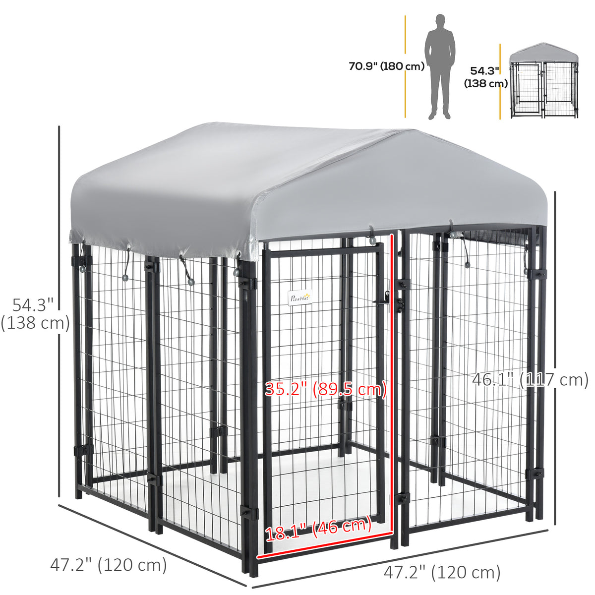 Outdoor Steel Dog Kennel with Waterproof Cover, 4 x 4 x 4.5 ft-Dogs-DECOROLALA