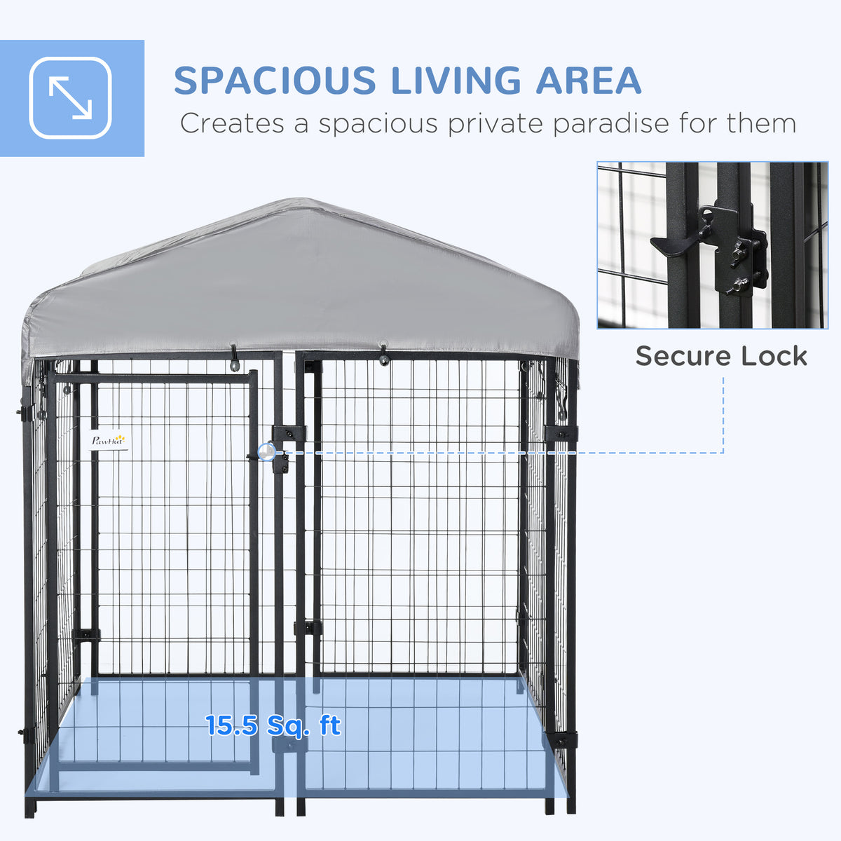 Outdoor Steel Dog Kennel with Waterproof Cover, 4 x 4 x 4.5 ft-Dogs-DECOROLALA